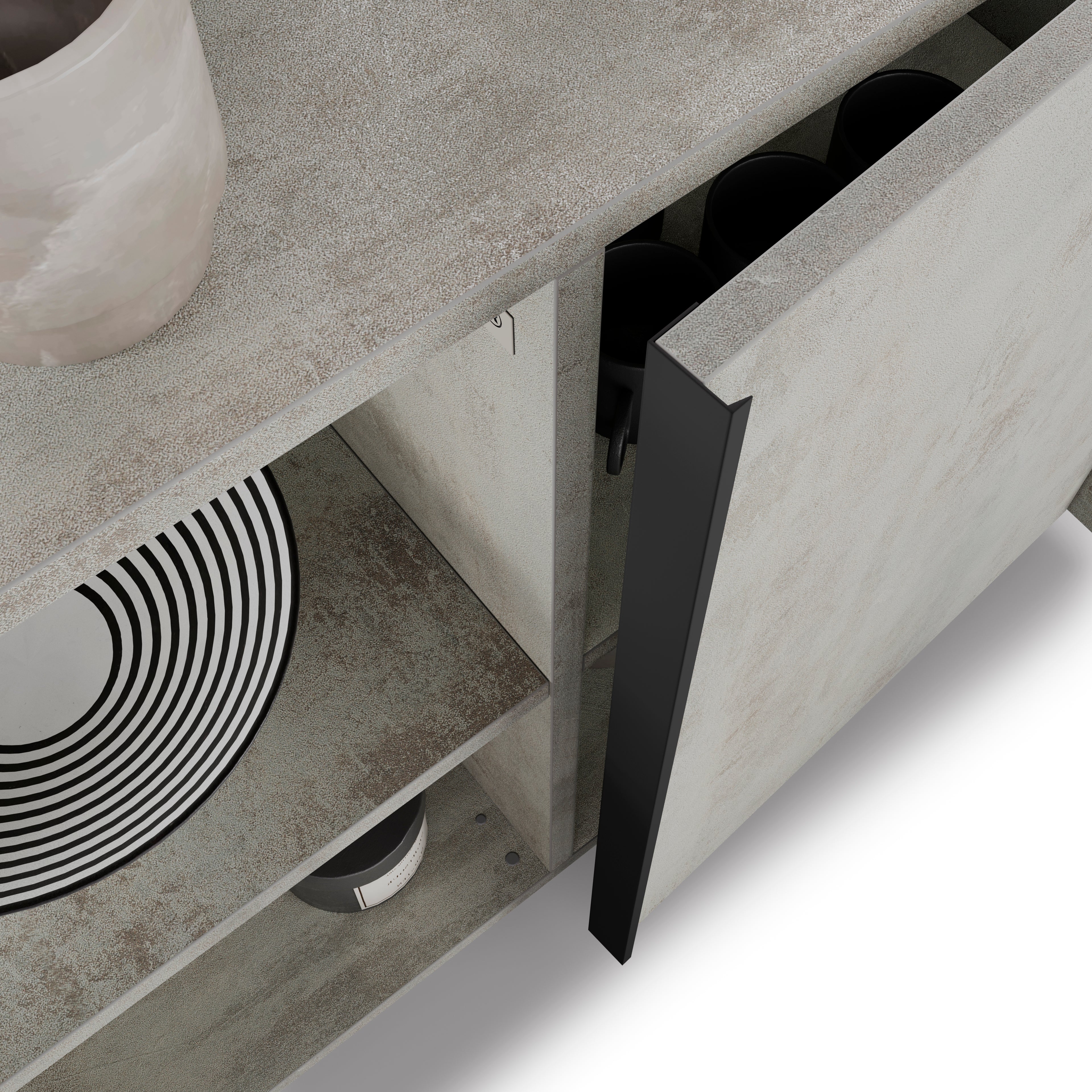 Lowboard Romina (273,6x36x70 cm), 4 Türen, Grauer Beton - Detail image 2