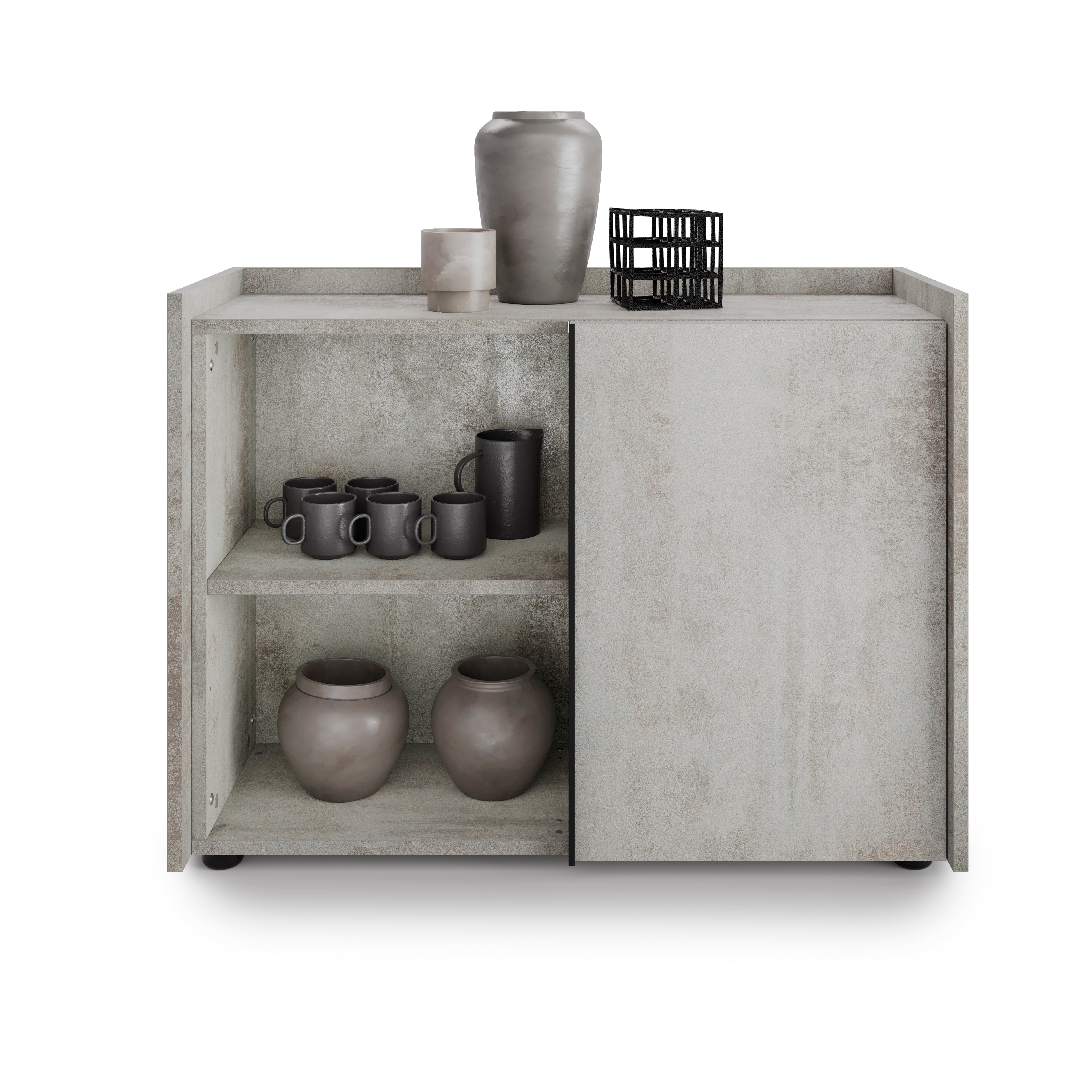 Meuble Bas Romina (93,6x36x70 cm), 1 Porte, Gris Béton