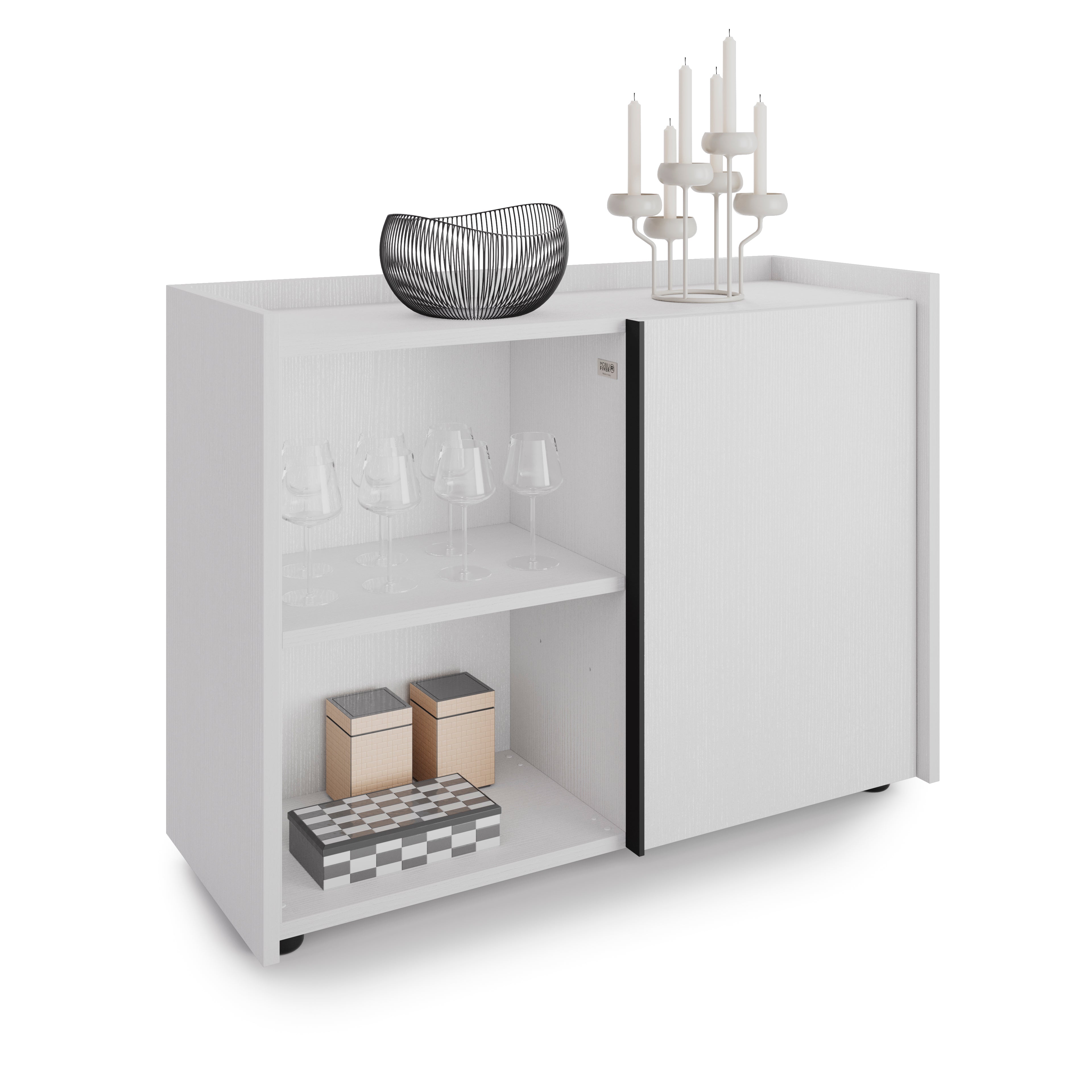 Meuble Bas Romina (93,6x36x70 cm), 1 Porte, Frêne Blanc