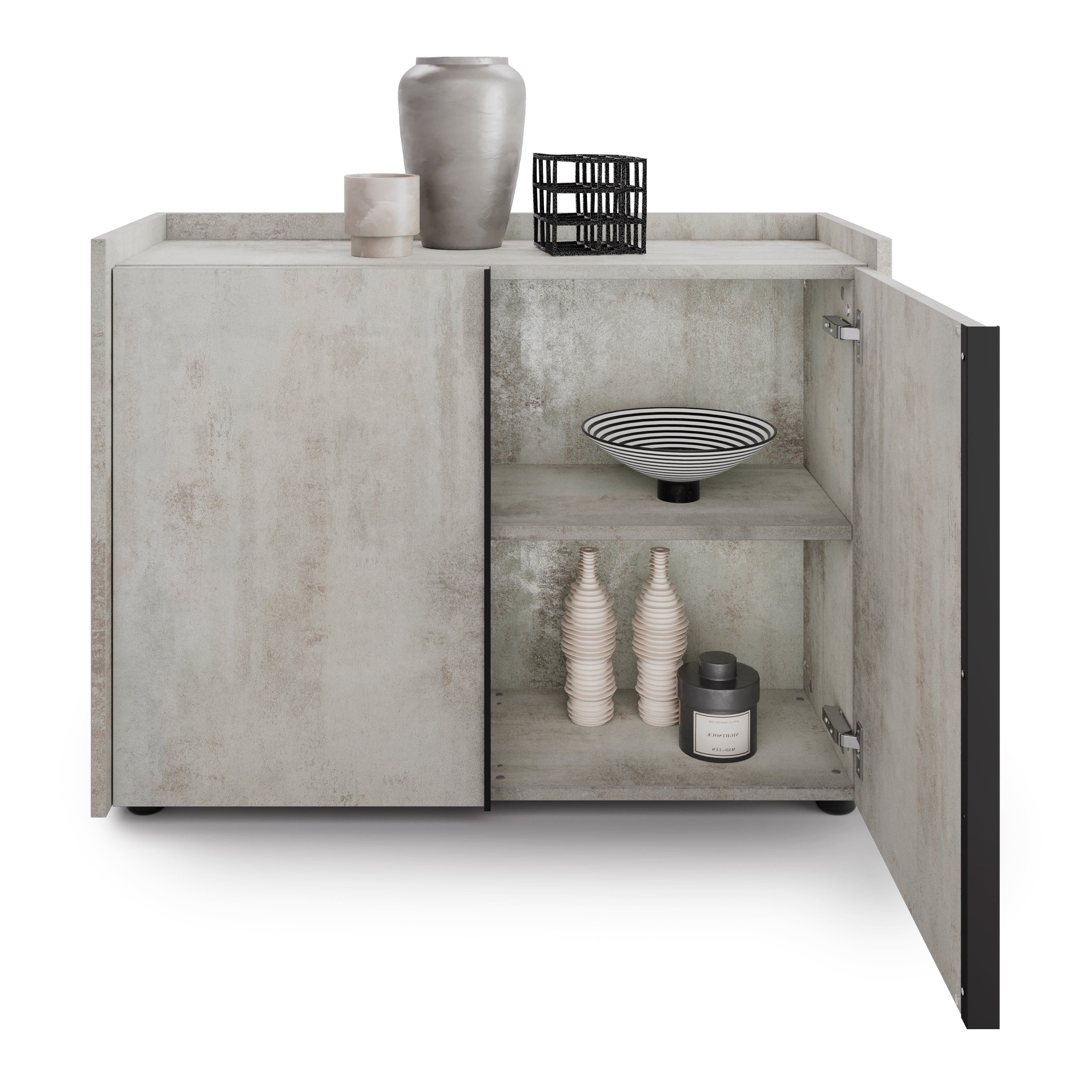 Meuble Bas Romina (93,6x36x70 cm), 2 Portes, Gris Béton