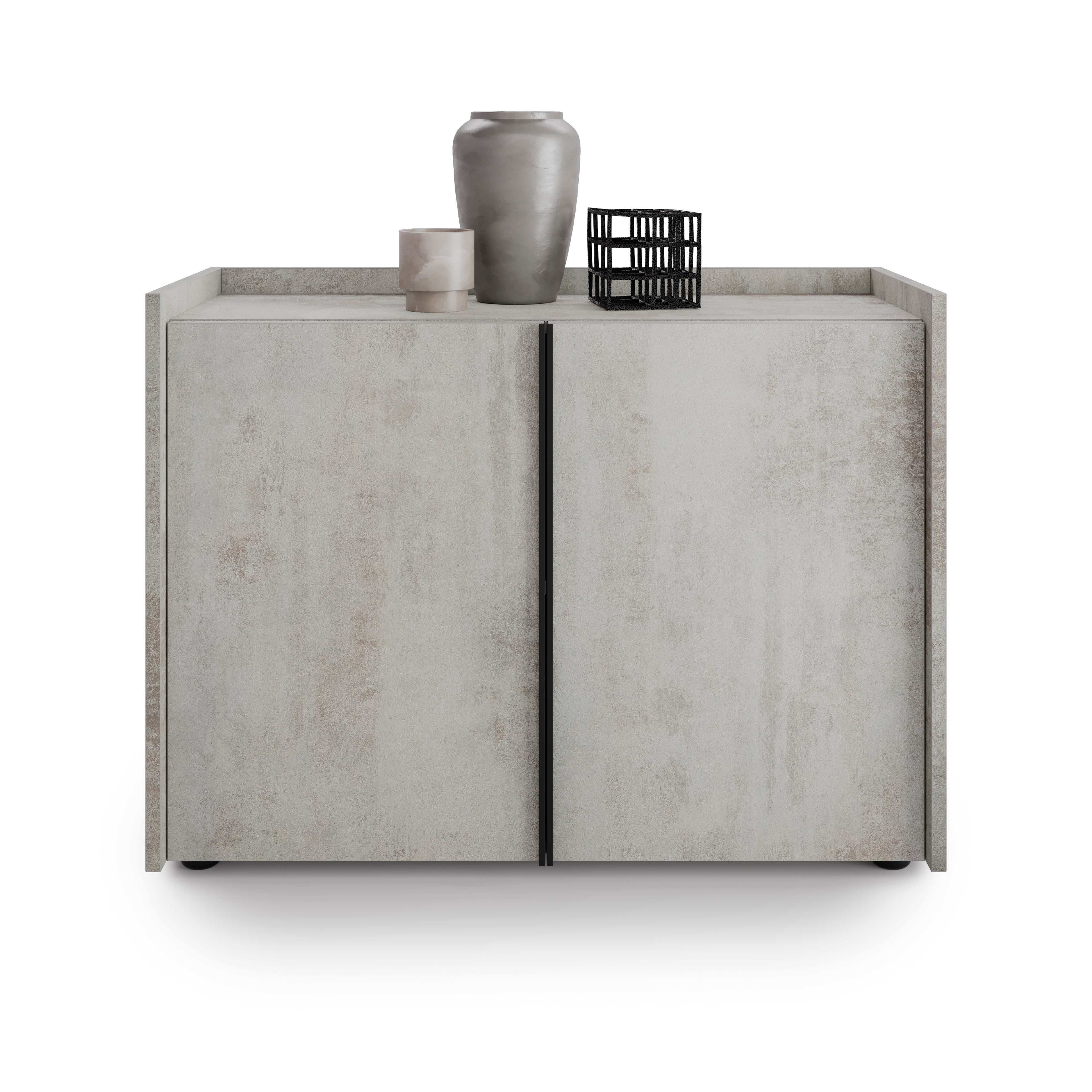 Meuble Bas Romina (93,6x36x70 cm), 2 Portes, Gris Béton