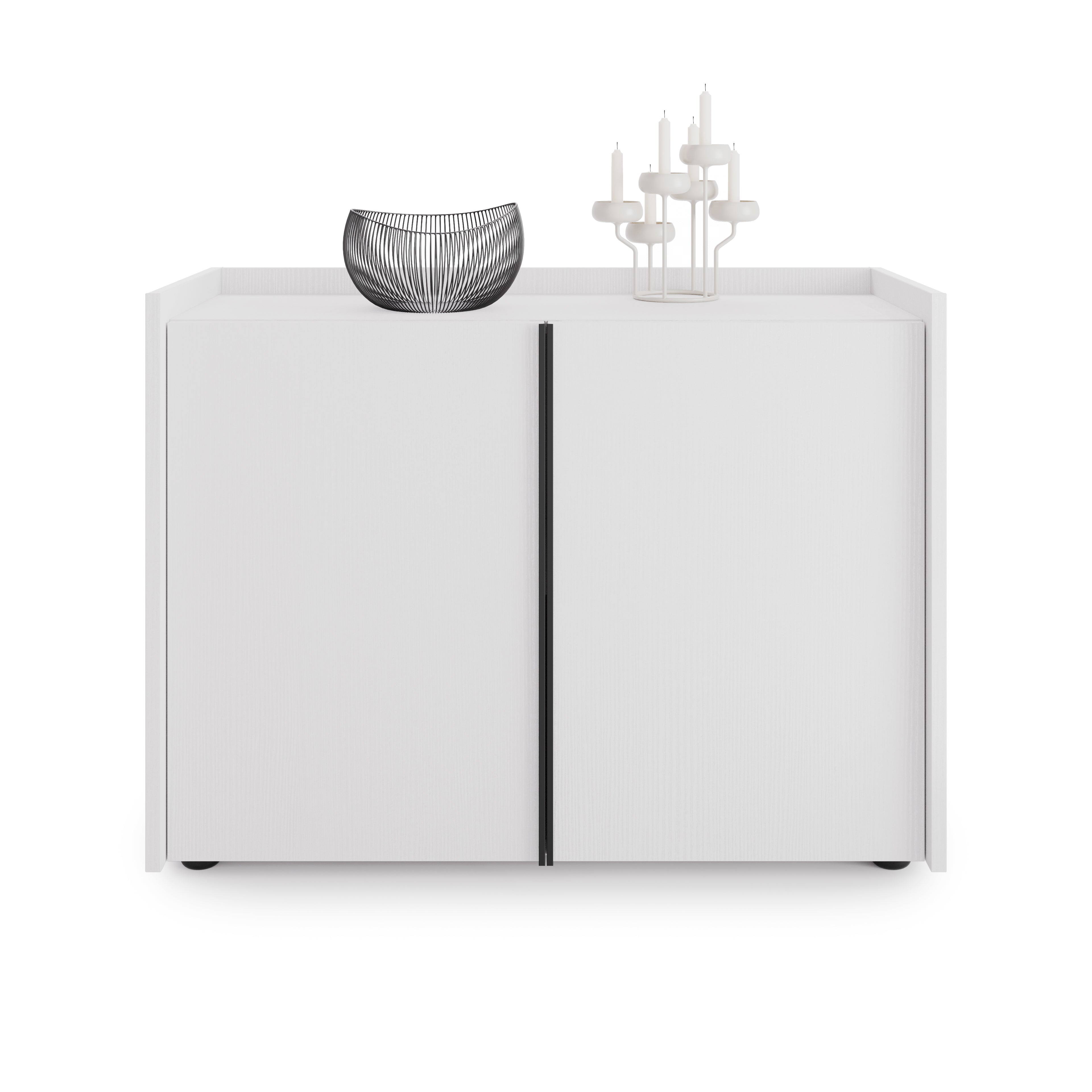 Meuble Bas Romina (93,6x36x70 cm), 2 Portes, Frêne Blanc