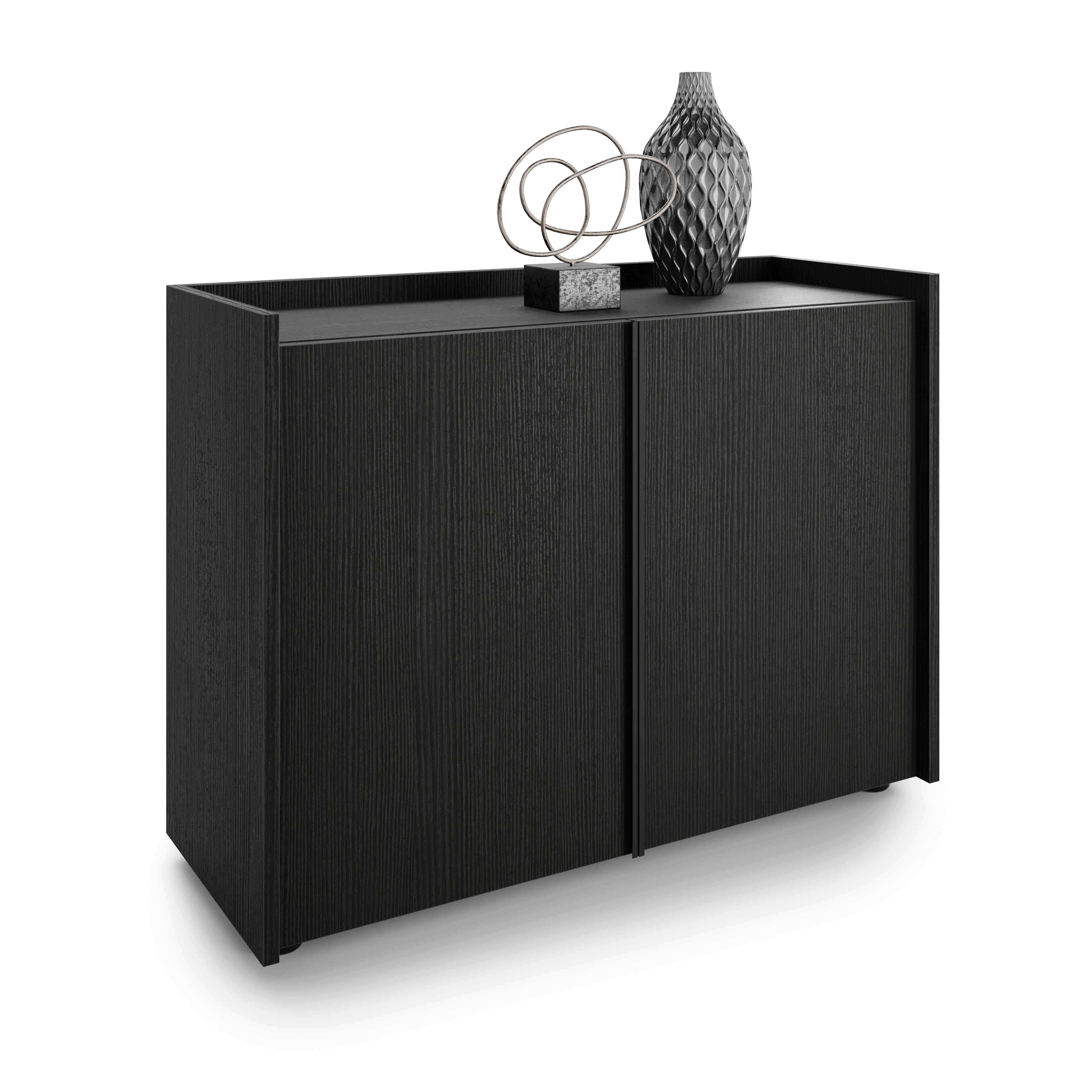 Meuble Bas Romina (93,6x36x70 cm), 2 Portes, Frêne Noir