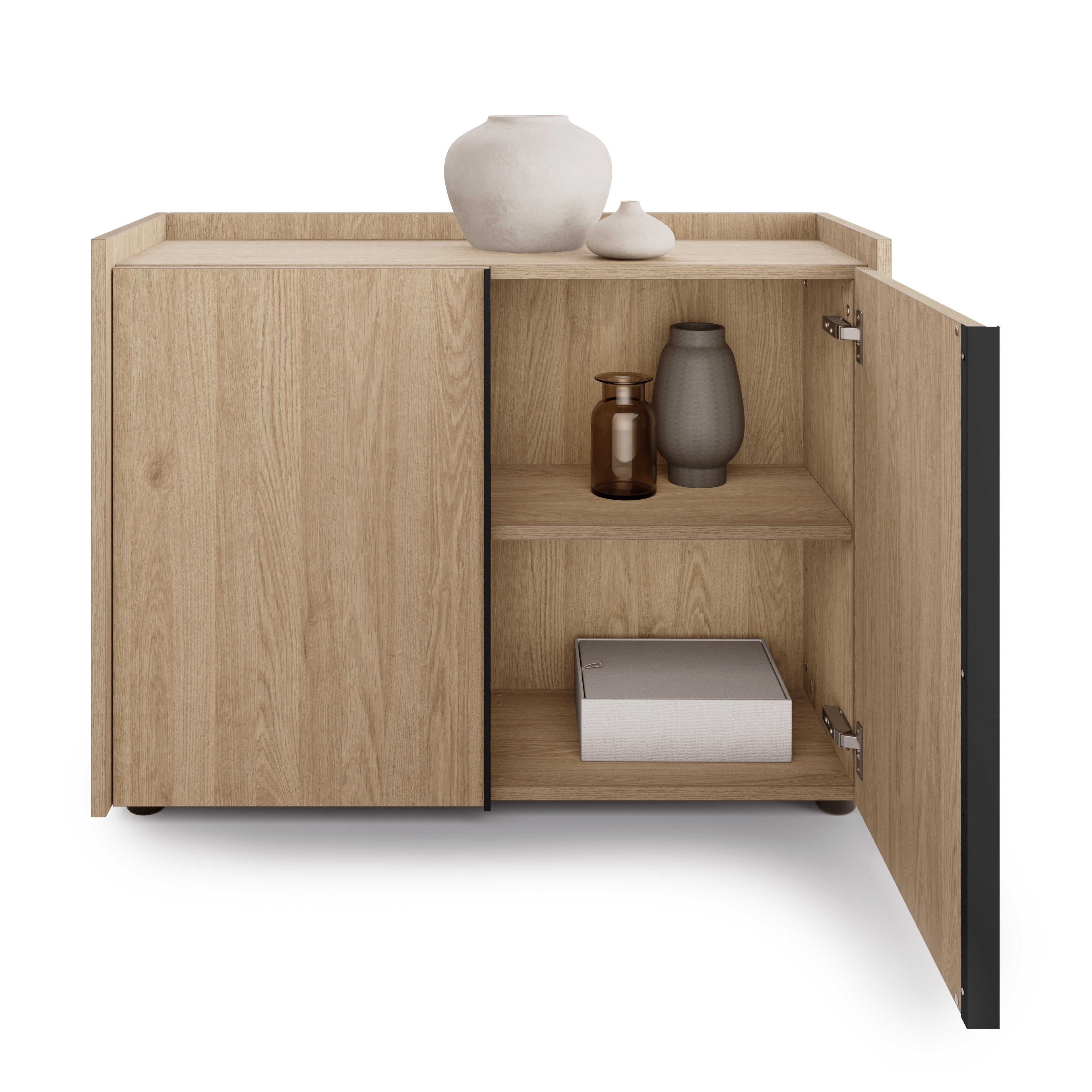 Meuble Bas Romina (93,6x36x70 cm), 2 Portes, Chêne Clair