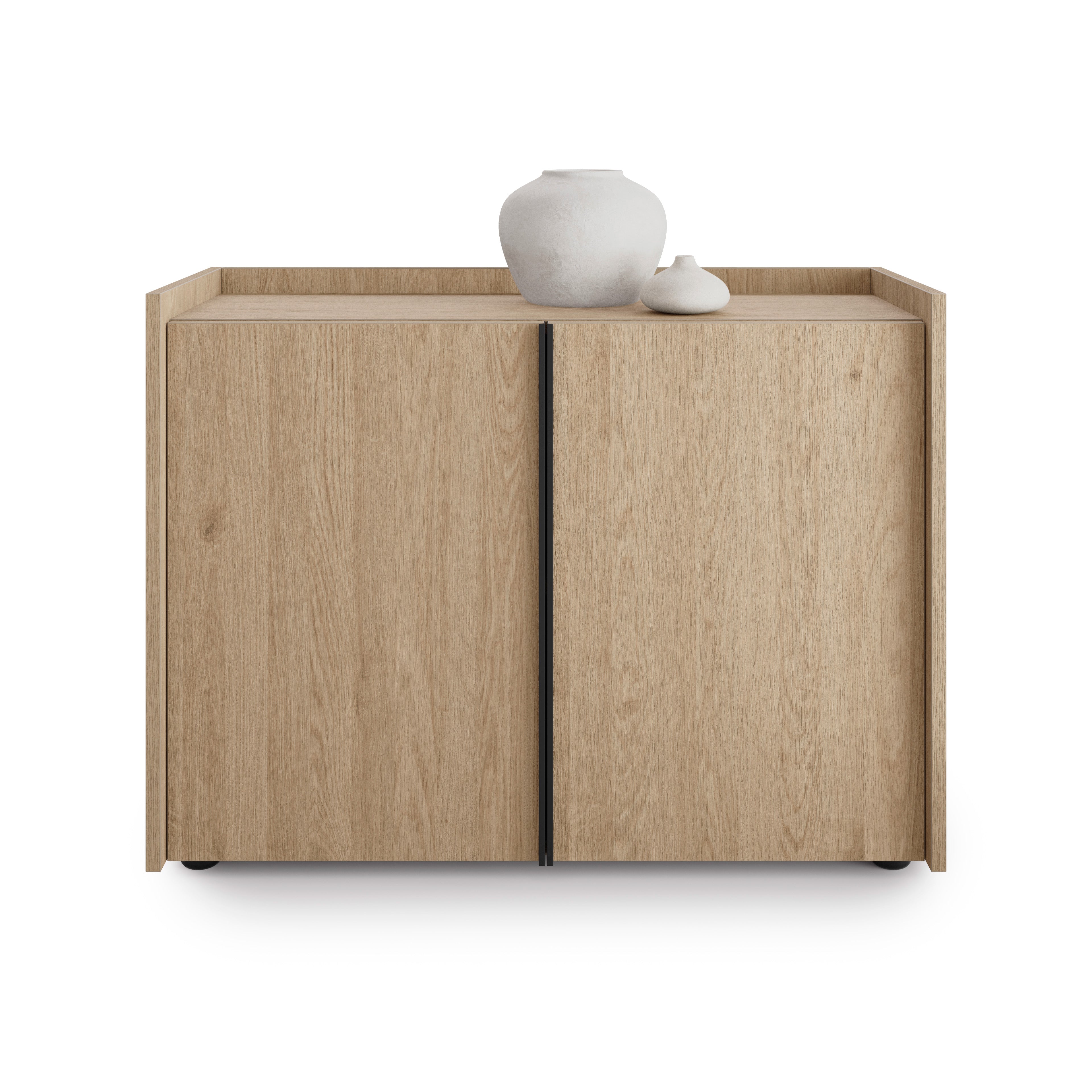 Romina Low Sideboard (36.85x14.17x27.55 in), 2 Doors, Light Oak - Main image