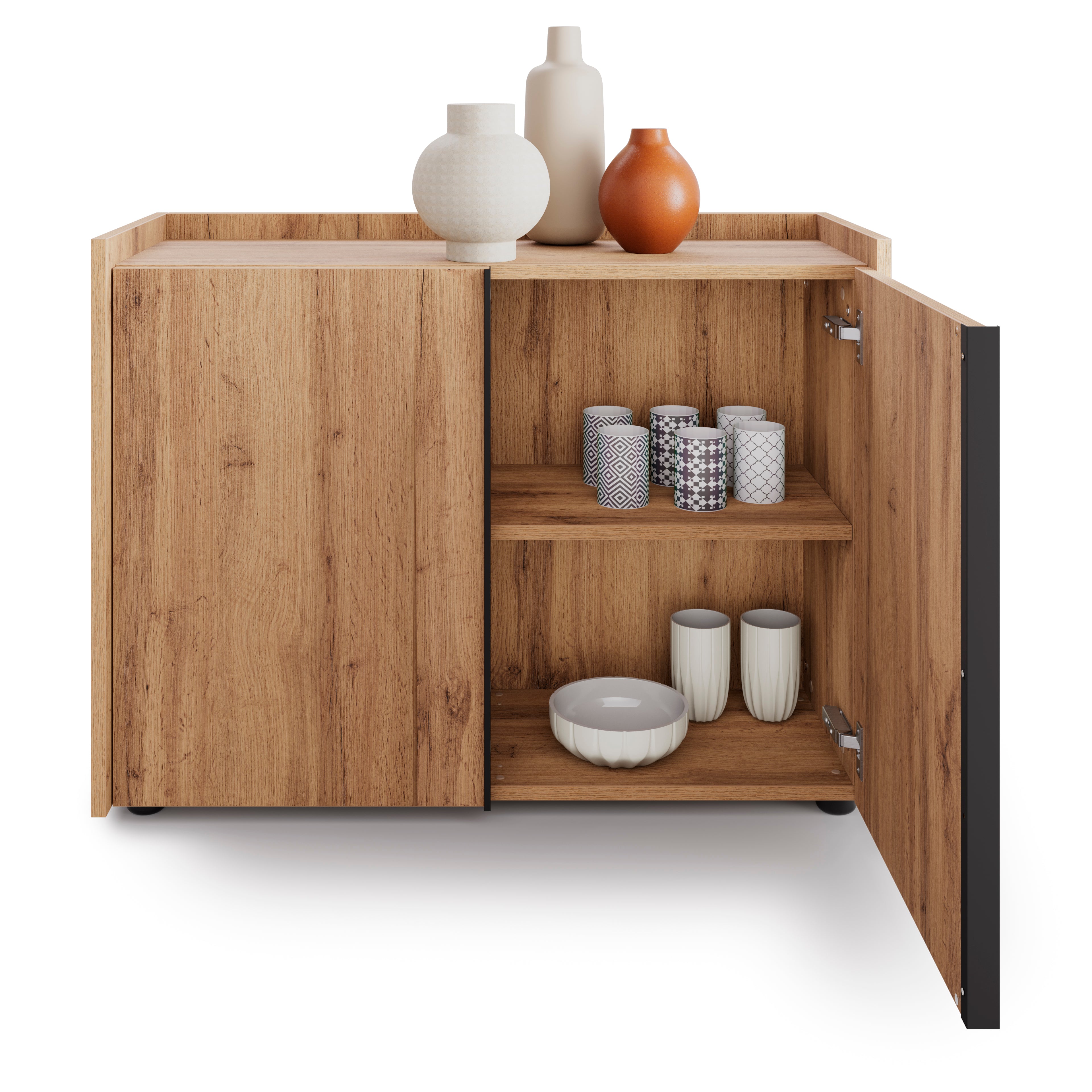 Meuble Bas Romina (93,6x36x70 cm), 2 Portes, Bois Rustique