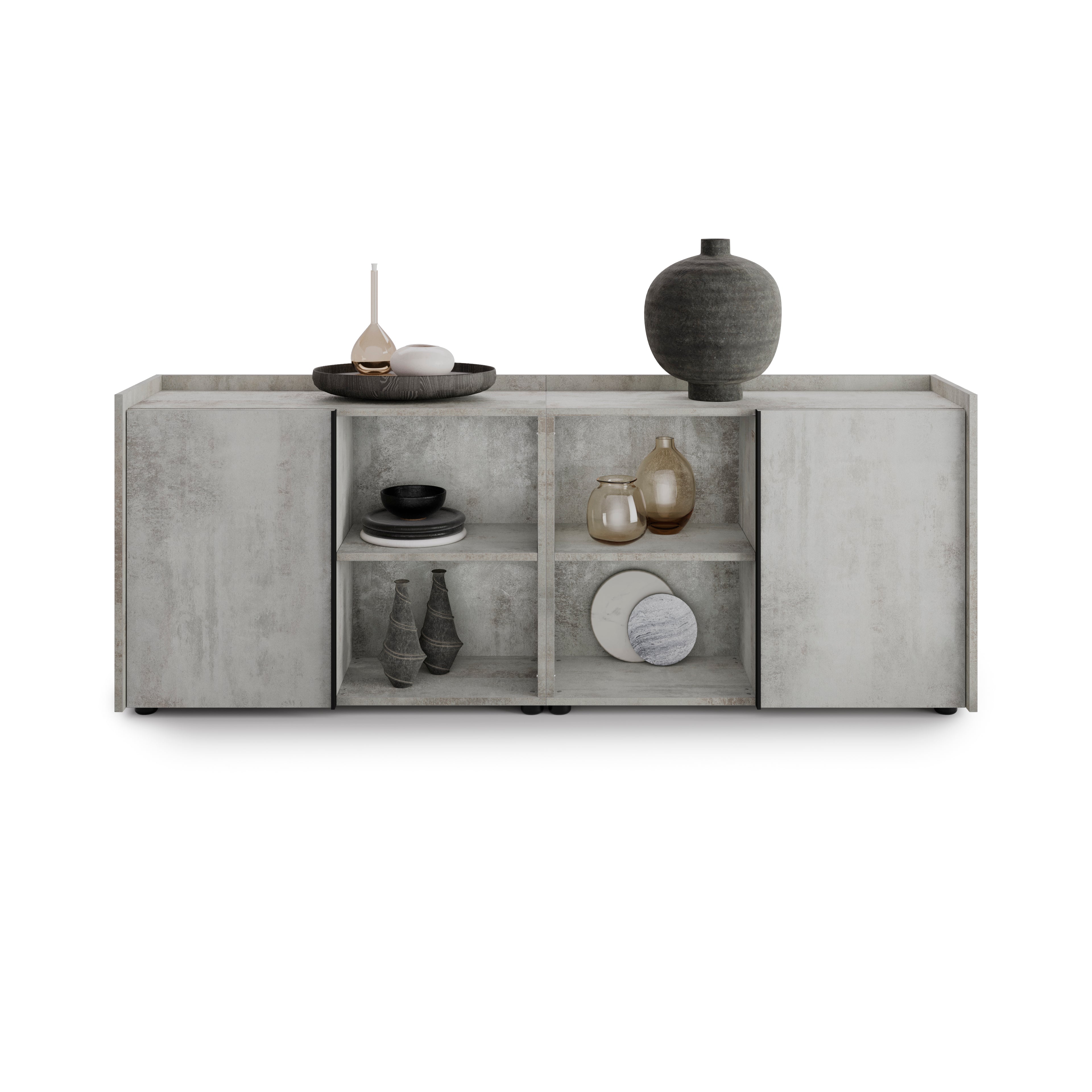 Meuble Bas Romina (183,6x36x70 cm), 2 Portes, Gris Béton