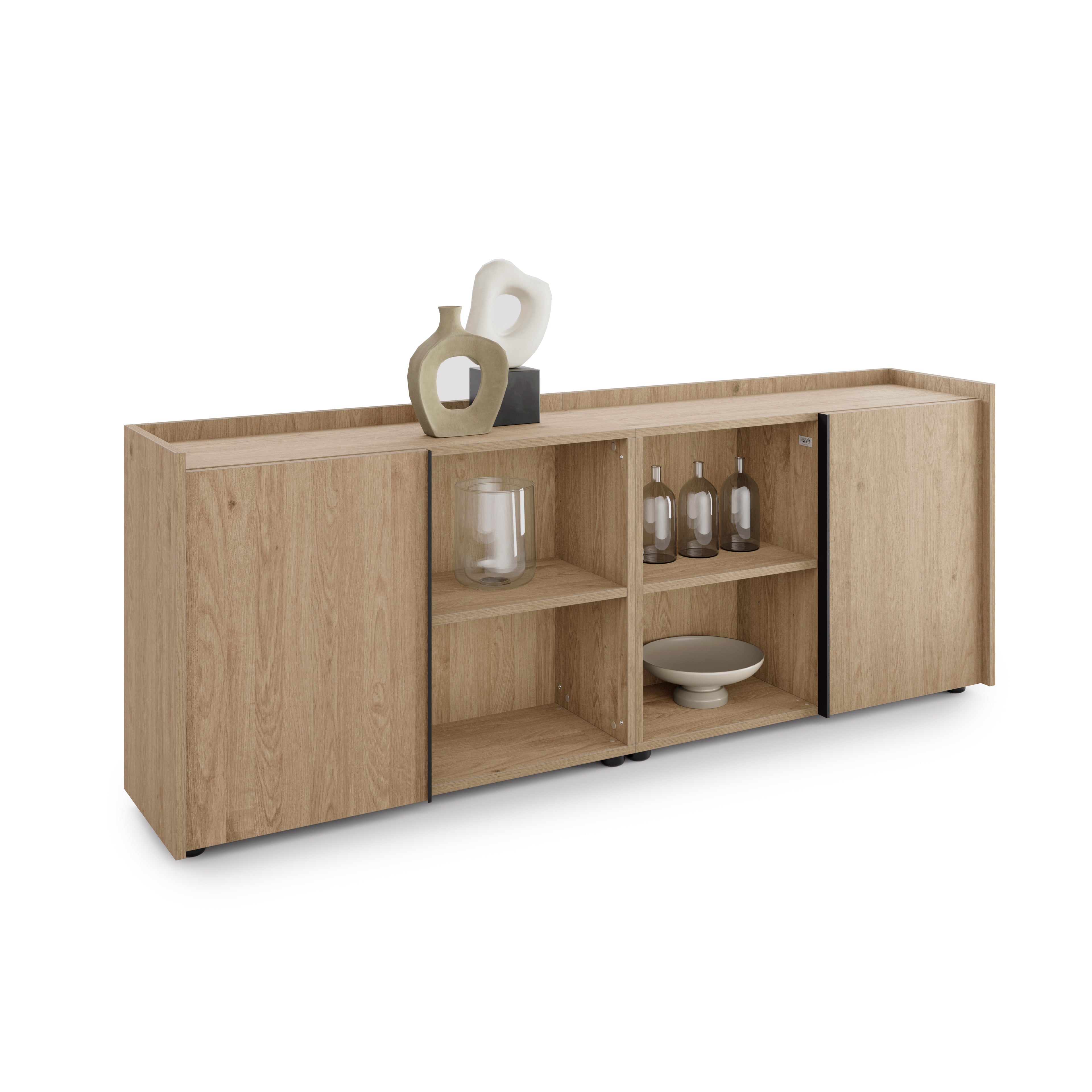 Meuble Bas Romina (183,6x36x70 cm), 2 Portes, Chêne Clair