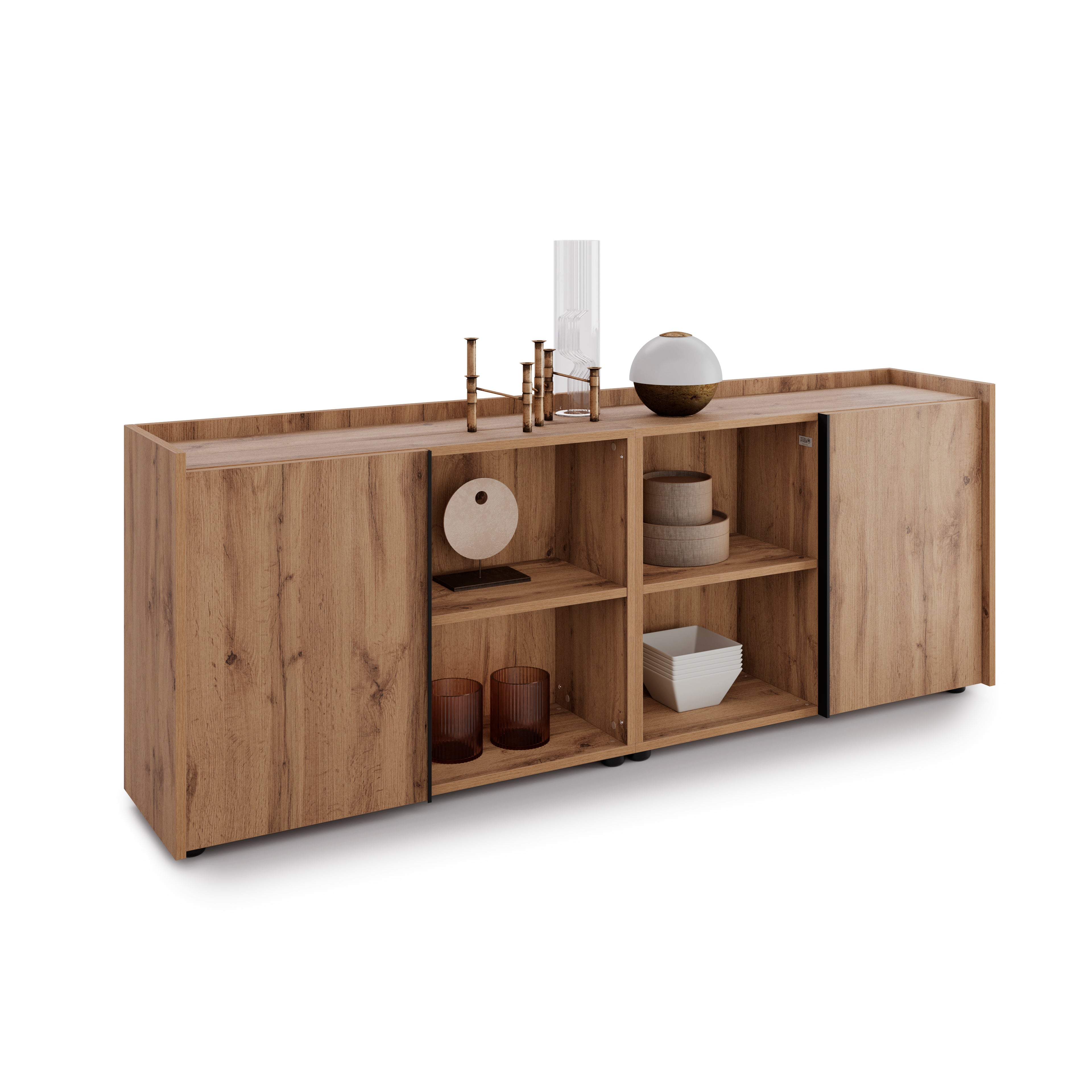 Meuble Bas Romina (183,6x36x70 cm), 2 Portes, Bois Rustique