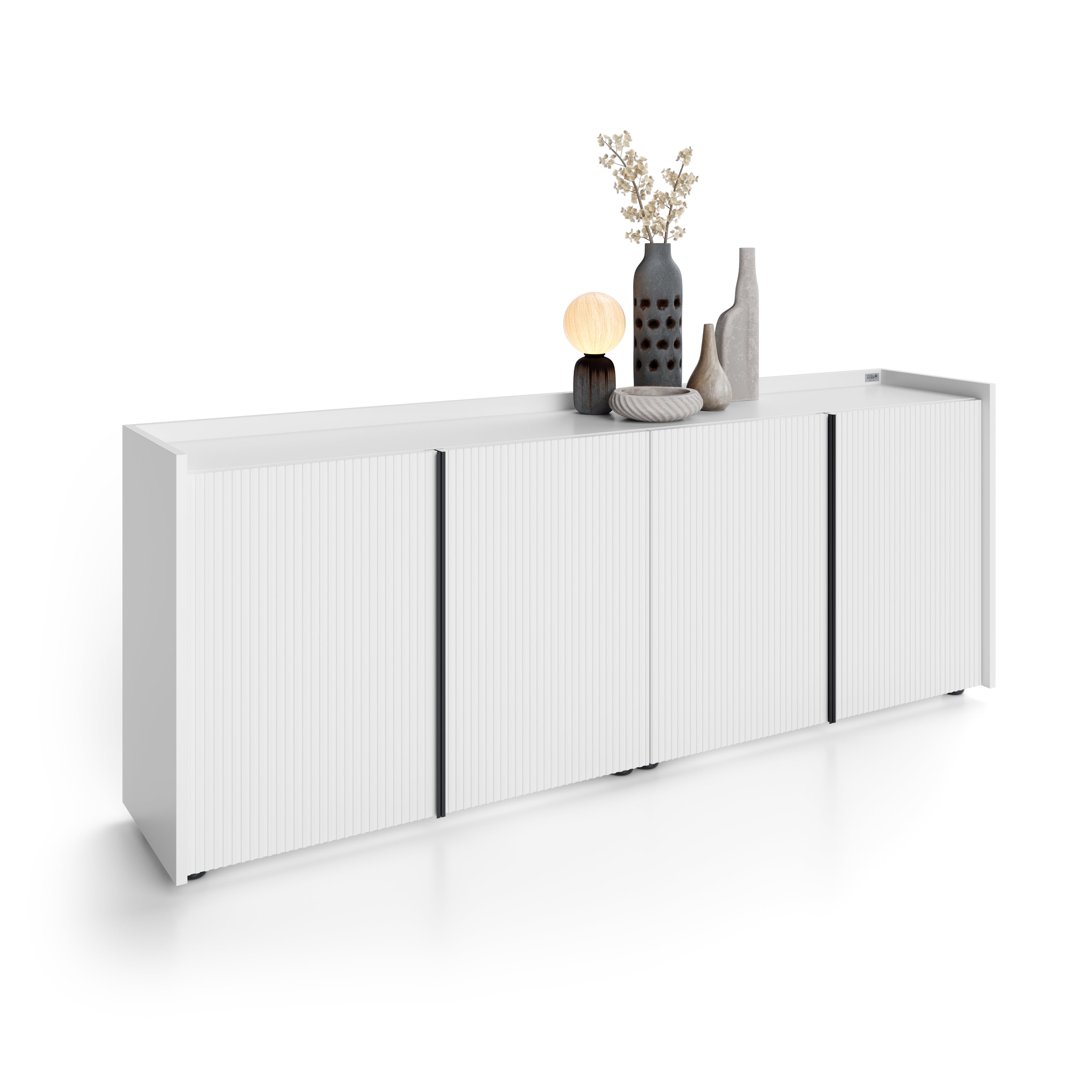 Niedriges gerilltes Sideboard Romina (183,6x36x70 cm), 4 Türen, Weiß Matt - Detail image 2