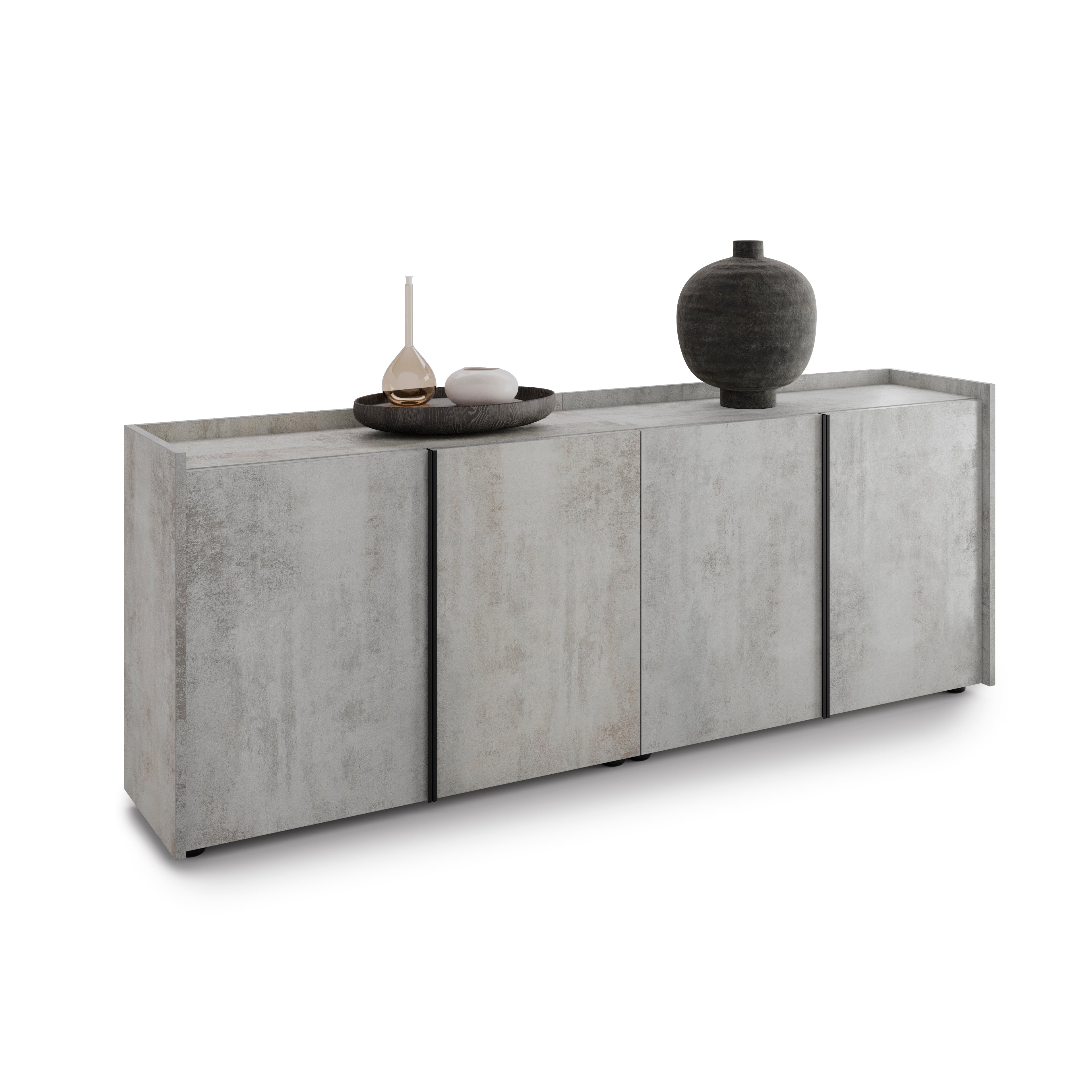 Romina Low Sideboard (72.28x14.17x27.55 in), 4 Doors, Concrete Grey Effect - Detail image 2
