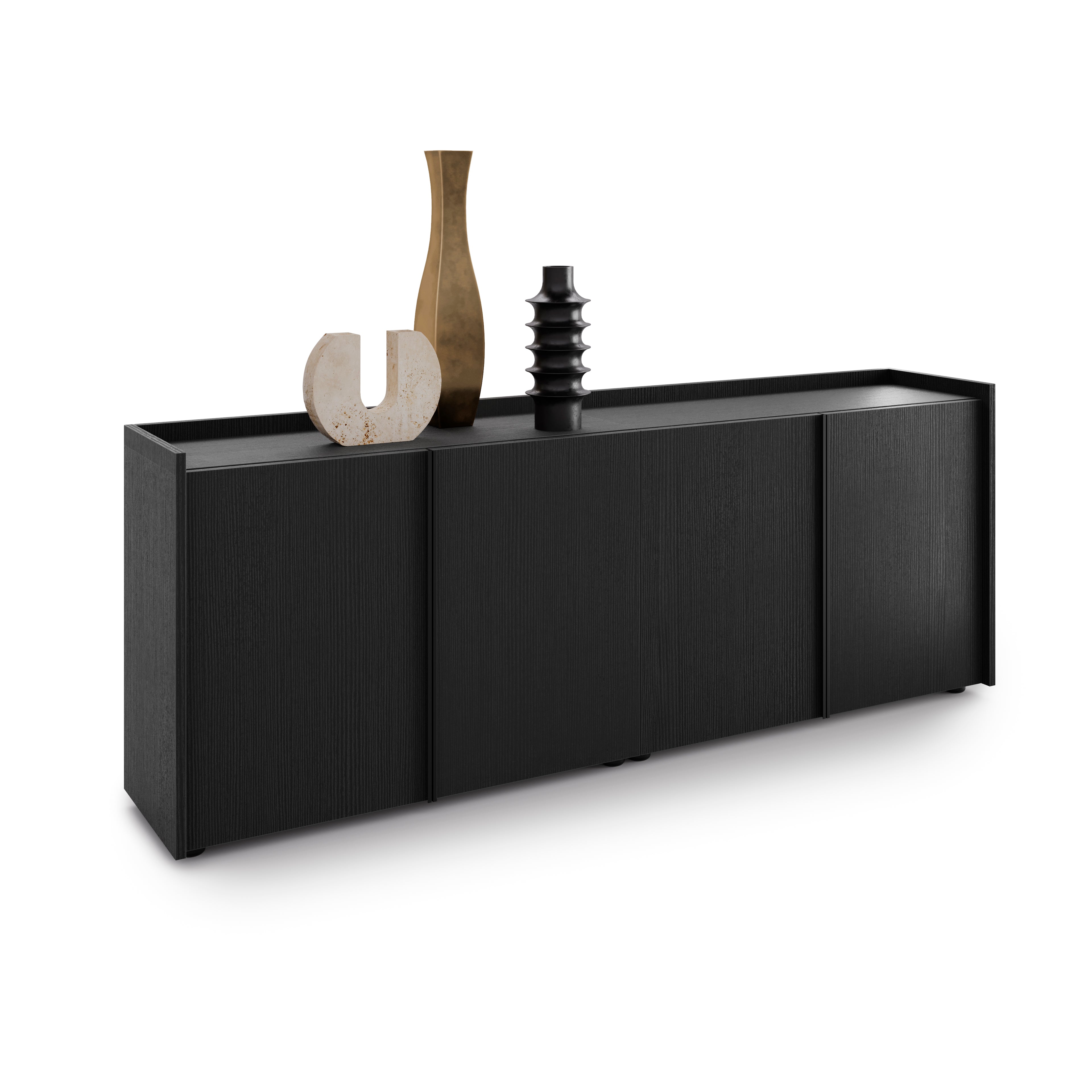 Meuble Bas Romina (183,6x36x70 cm), 4 Portes, Frêne Noir