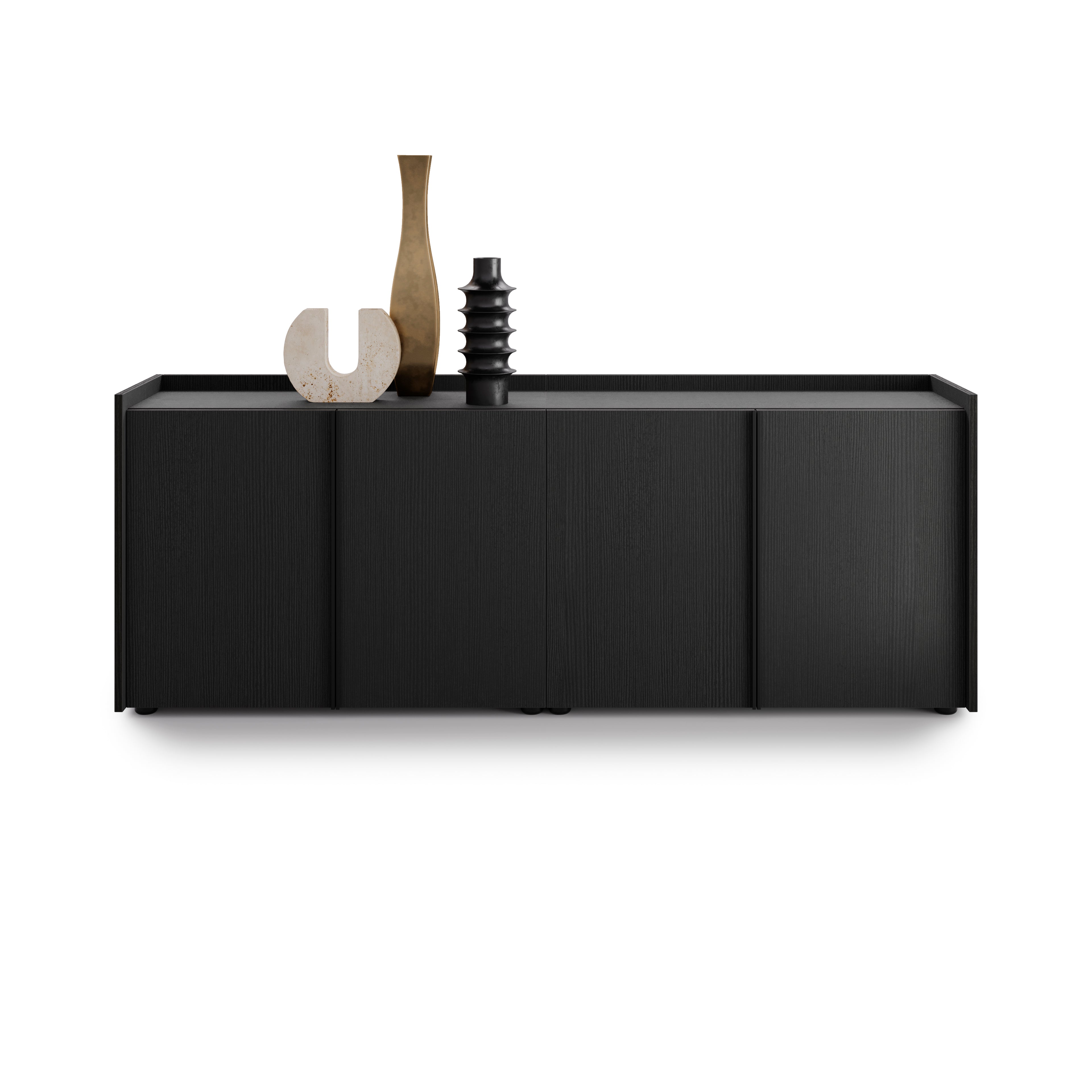 Meuble Bas Romina (183,6x36x70 cm), 4 Portes, Frêne Noir