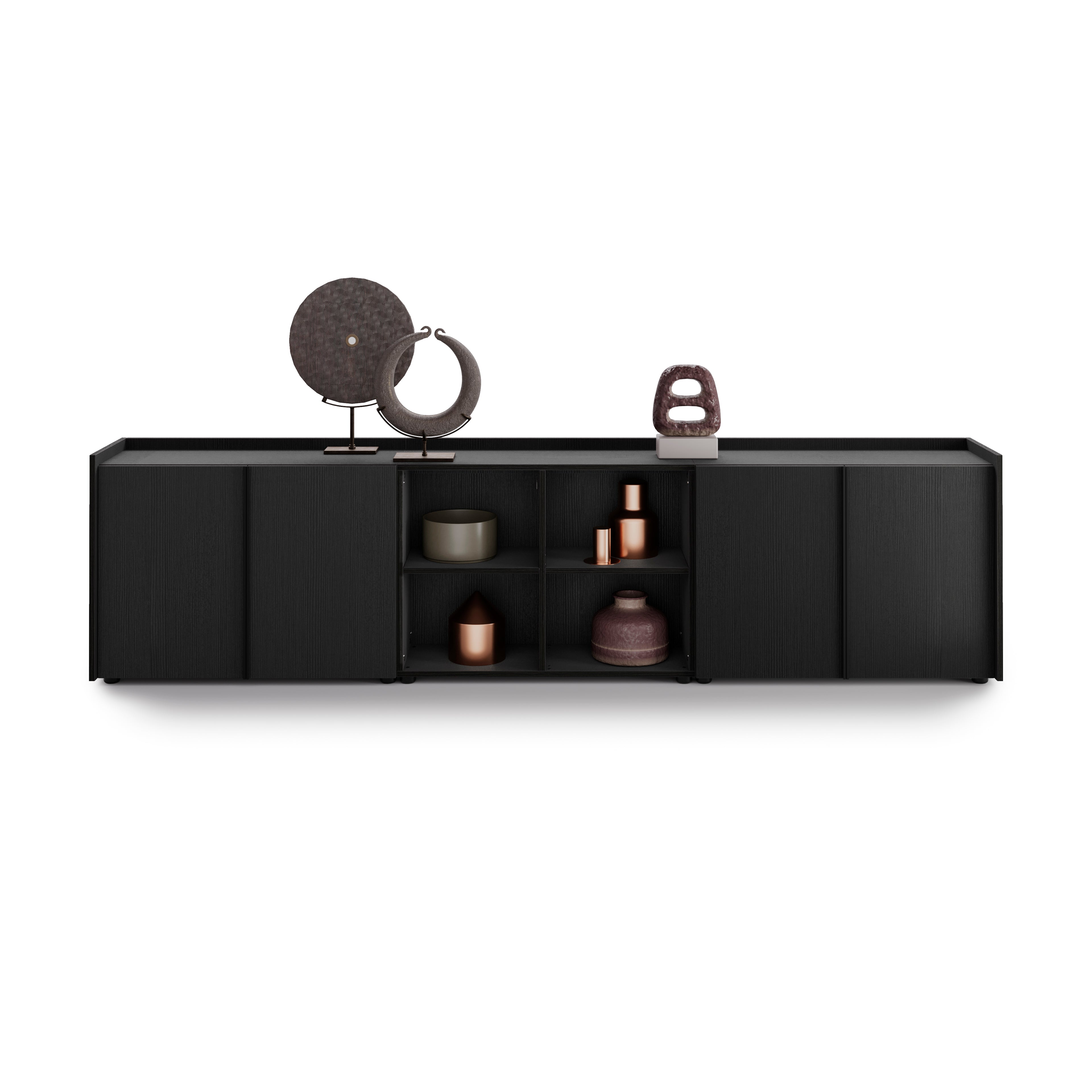 Meuble Bas Romina (273,6x36x70 cm), 4 Portes, Frêne Noir