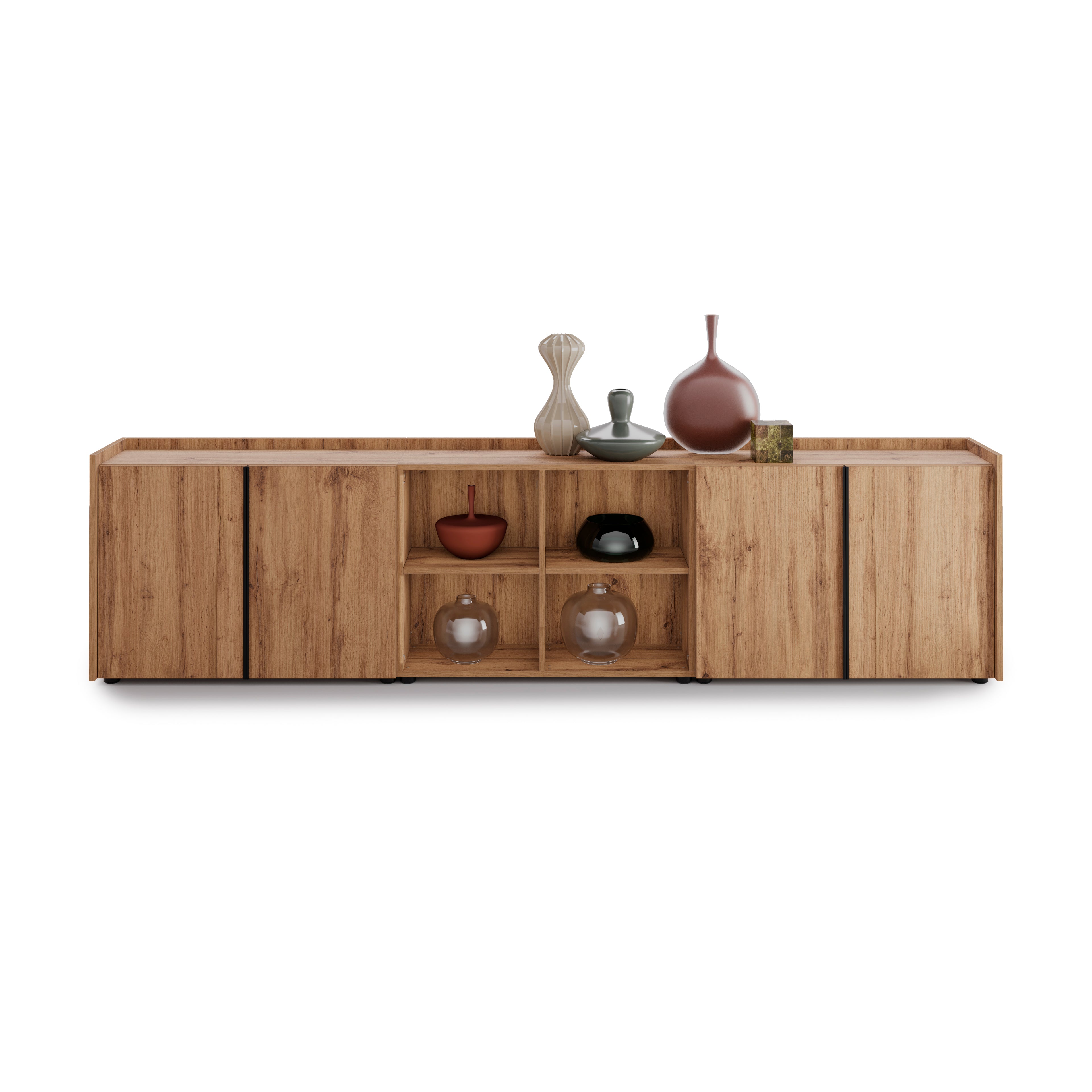 Meuble Bas Romina (273,6x36x70 cm), 4 Portes, Bois Rustique