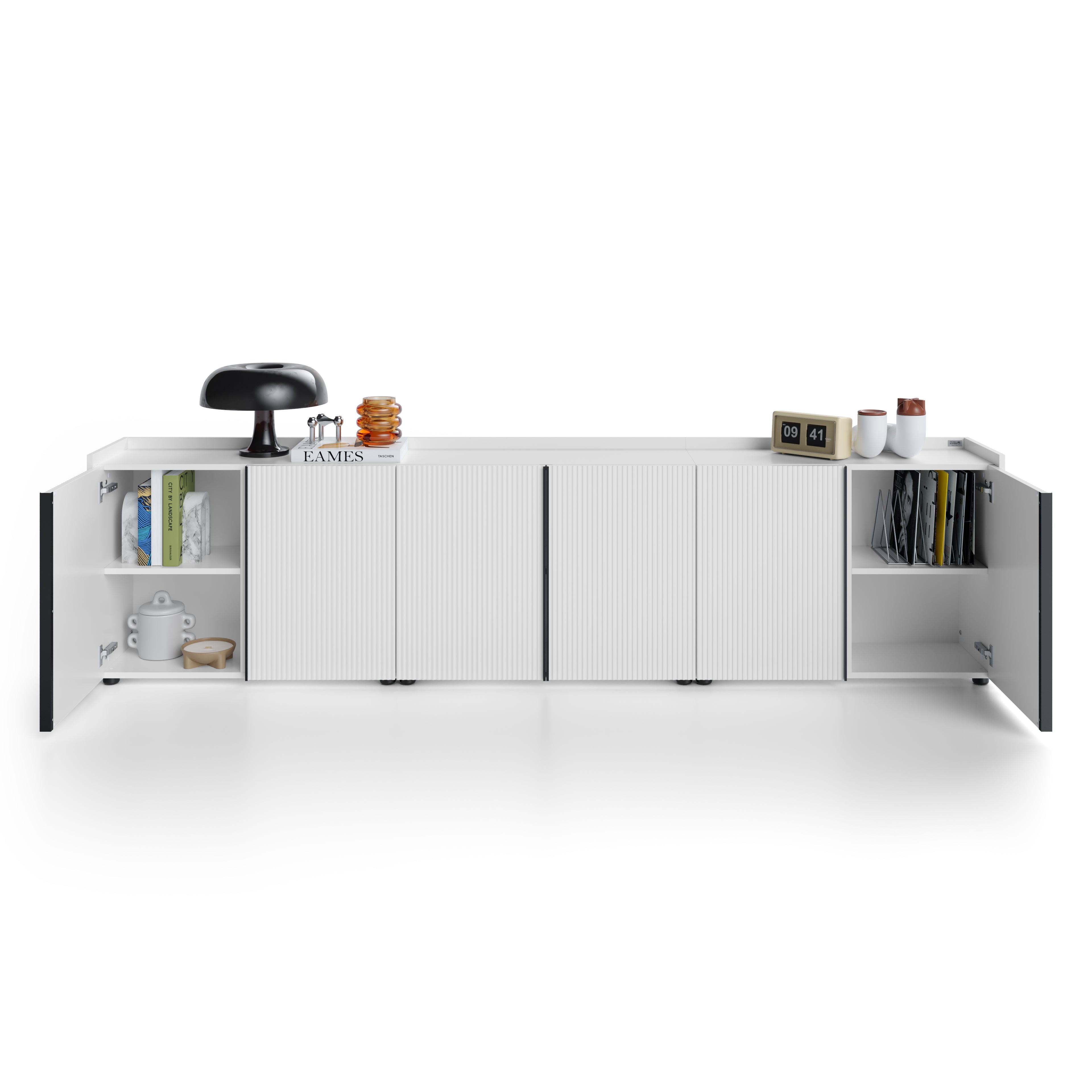 Niedriges gerilltes Sideboard Romina (273,6x36x70 cm), 6 Türen, Weiß Matt - Detail image 1