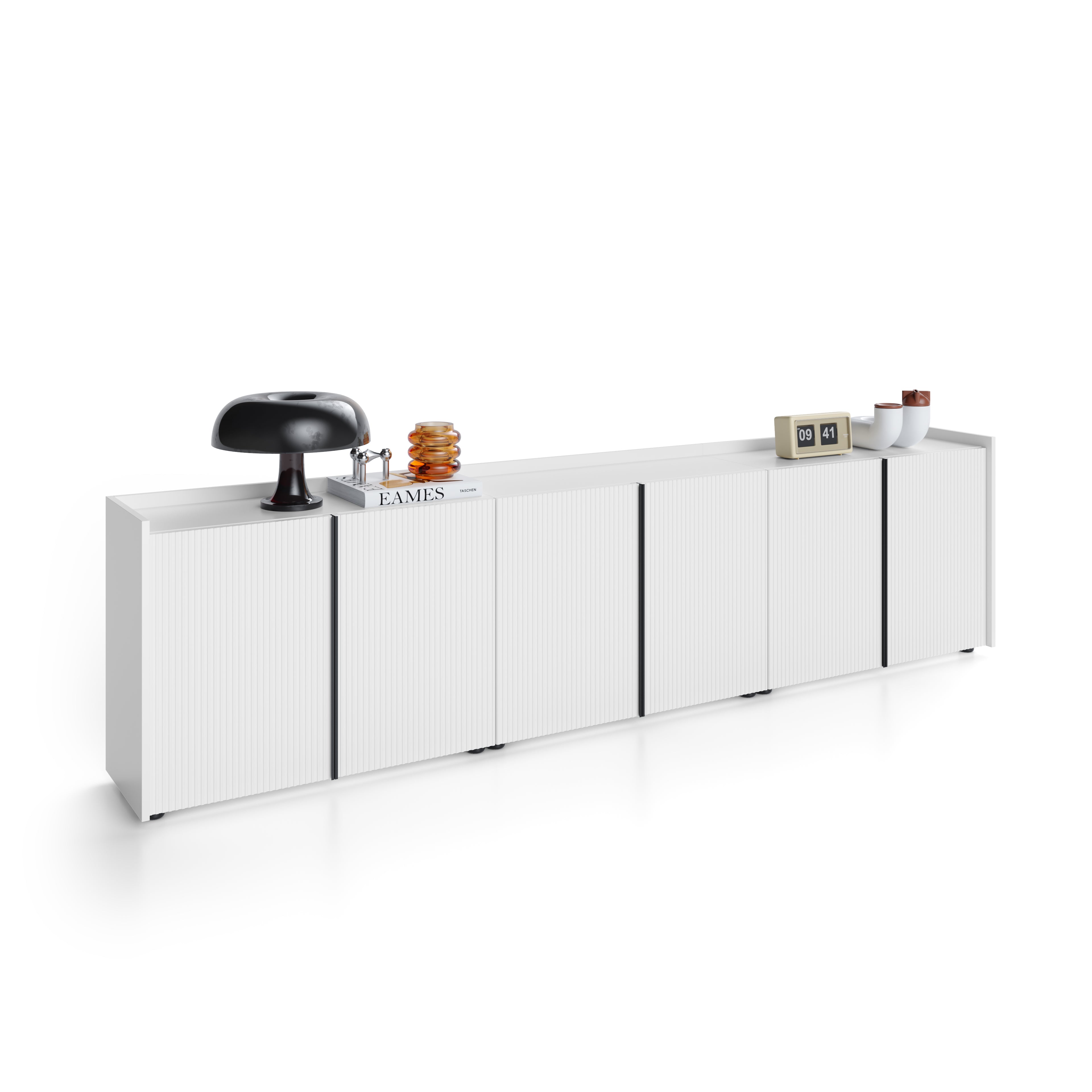 Niedriges gerilltes Sideboard Romina (273,6x36x70 cm), 6 Türen, Weiß Matt - Detail image 2