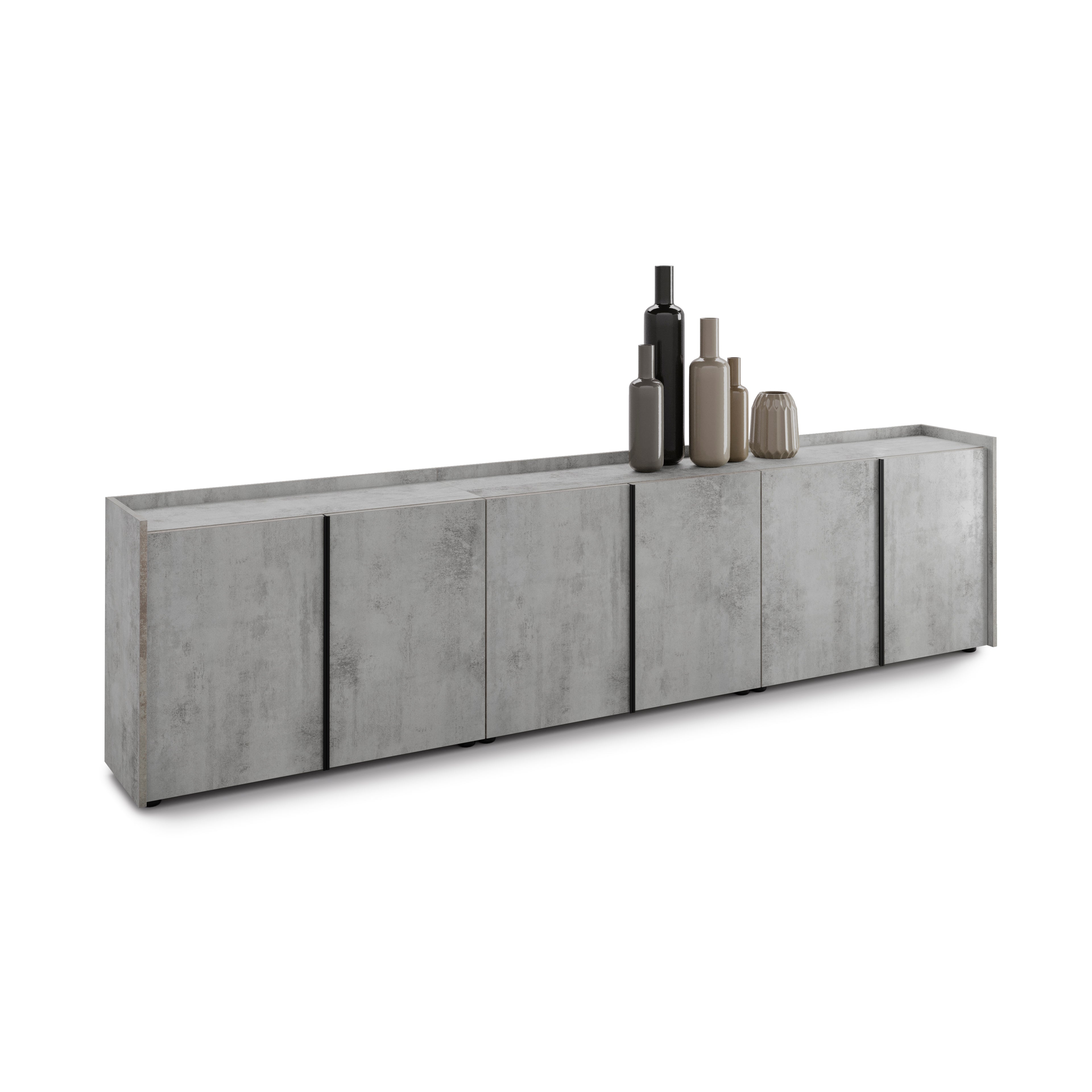 Romina Low Sideboard (273.6x36x70 cm), 6 Doors, Concrete Grey Effect - Detail image 2