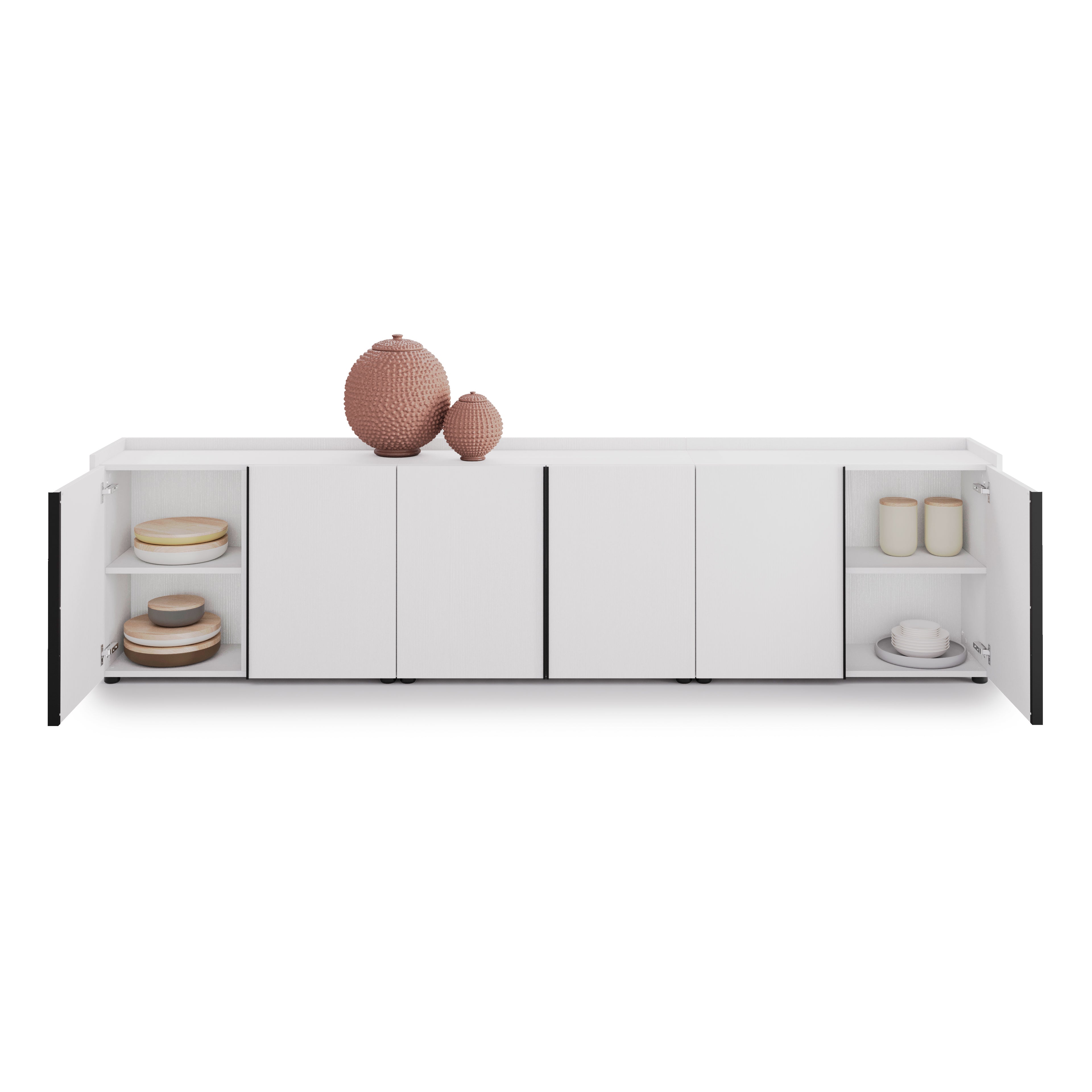 Meuble Bas Romina (273,6x36x70 cm), 6 Portes, Frêne Blanc