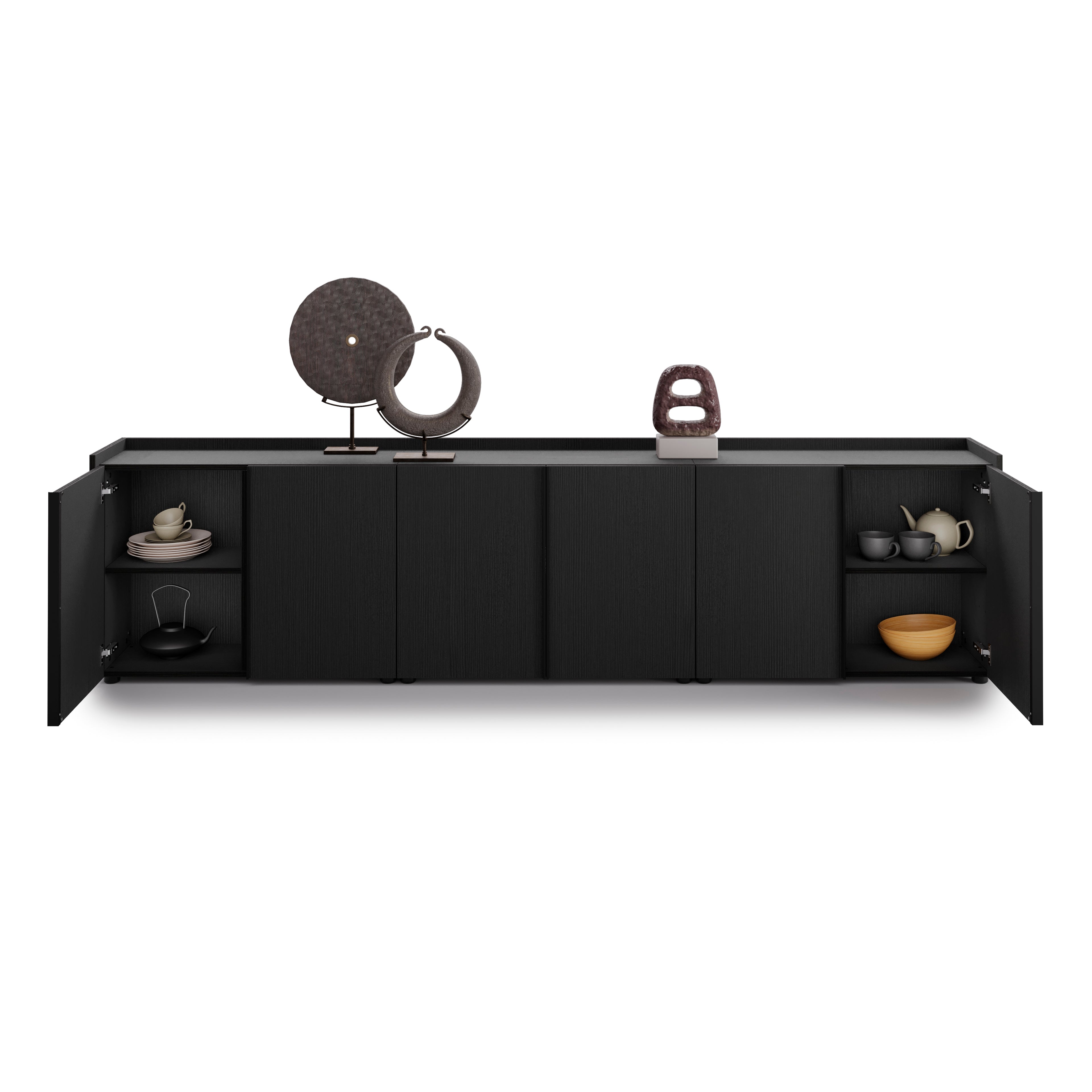 Meuble Bas Romina (273,6x36x70 cm), 6 Portes, Frêne Noir
