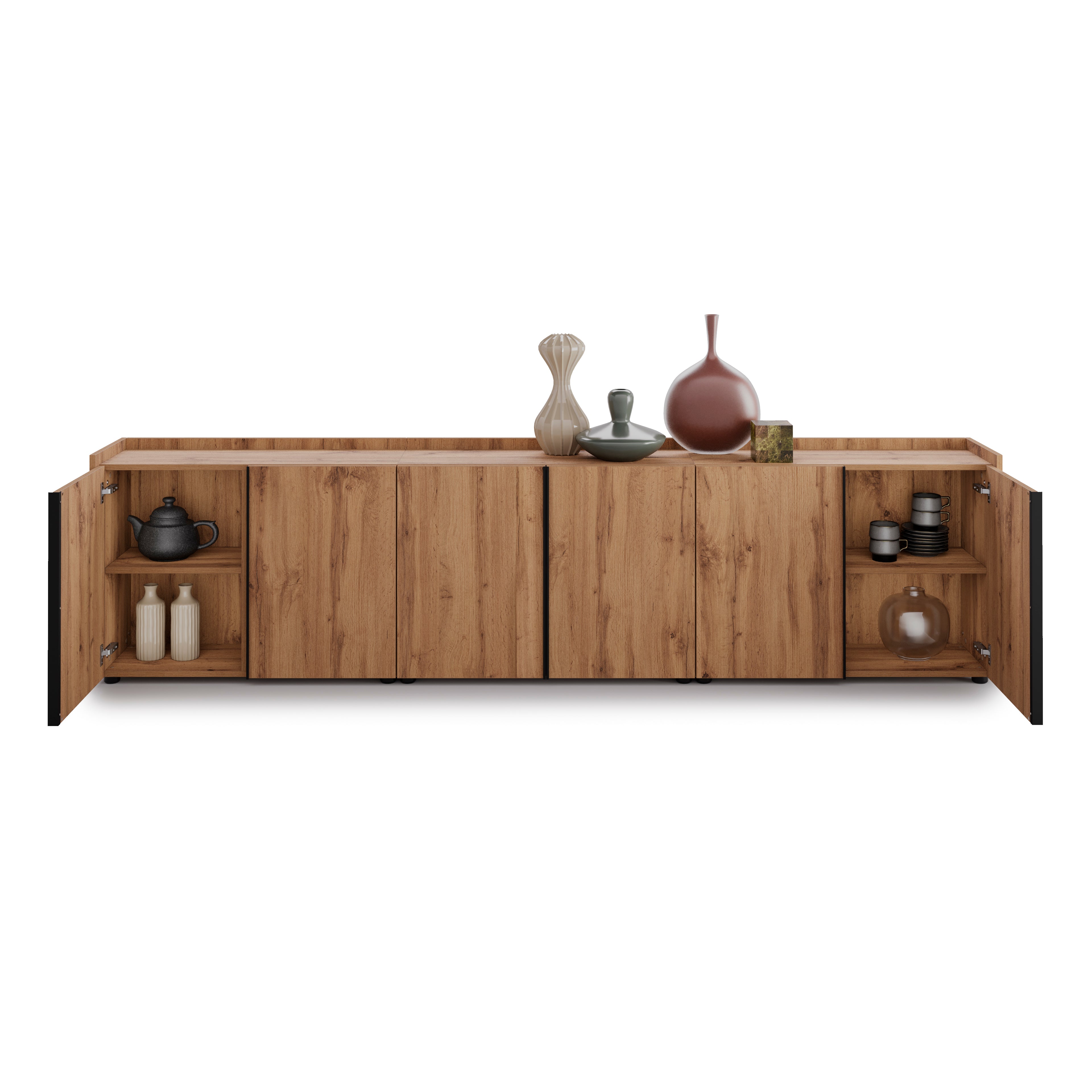 Meuble Bas Romina (273,6x36x70 cm), 6 Portes, Bois Rustique