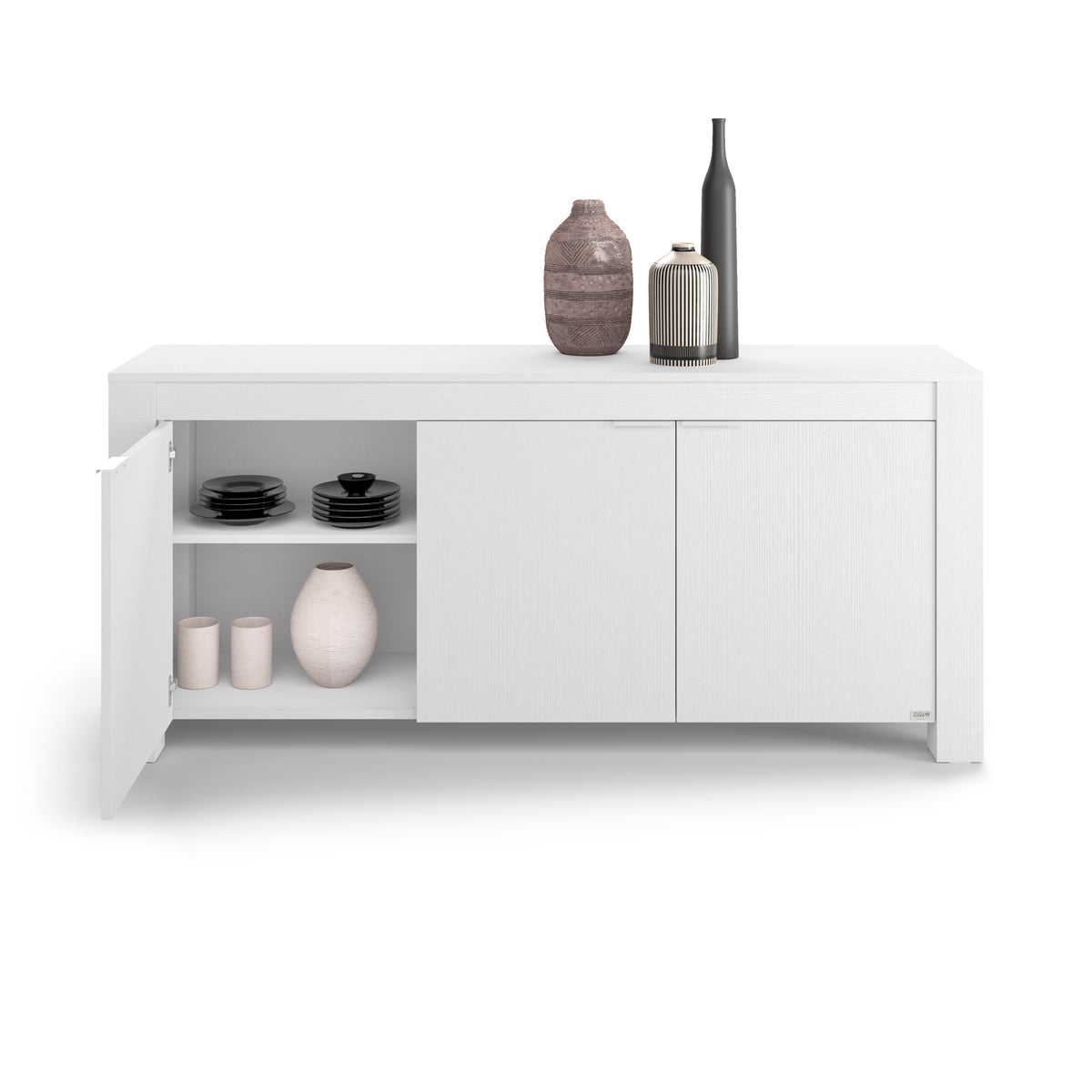 Buffet bas 3 portes Rachele, (180x45x80 cm), Frêne Blanc - Image de détail 1