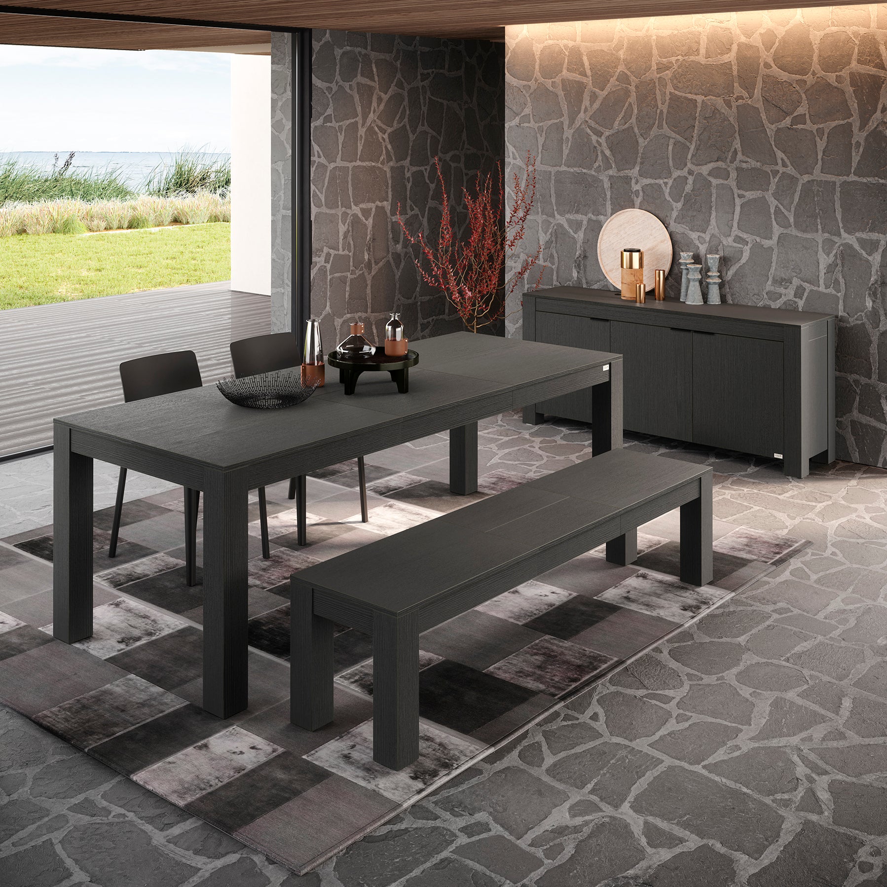 Rachele Low Sideboard with 3 Doors, (71x18x31 in), Ashwood Black - Set image 1
