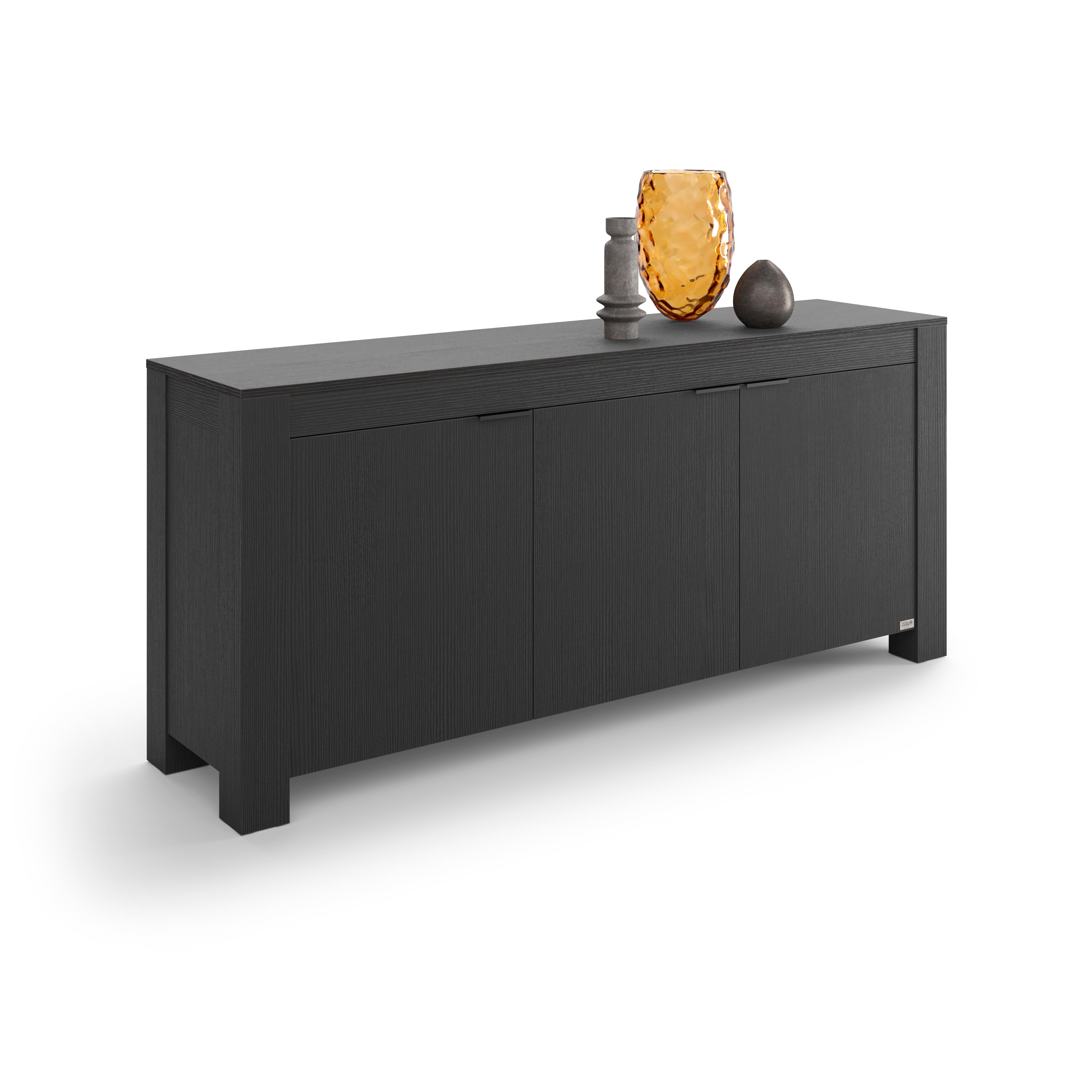 Rachele Low Sideboard with 3 Doors, (71x18x31 in), Ashwood Black - Detail image 2
