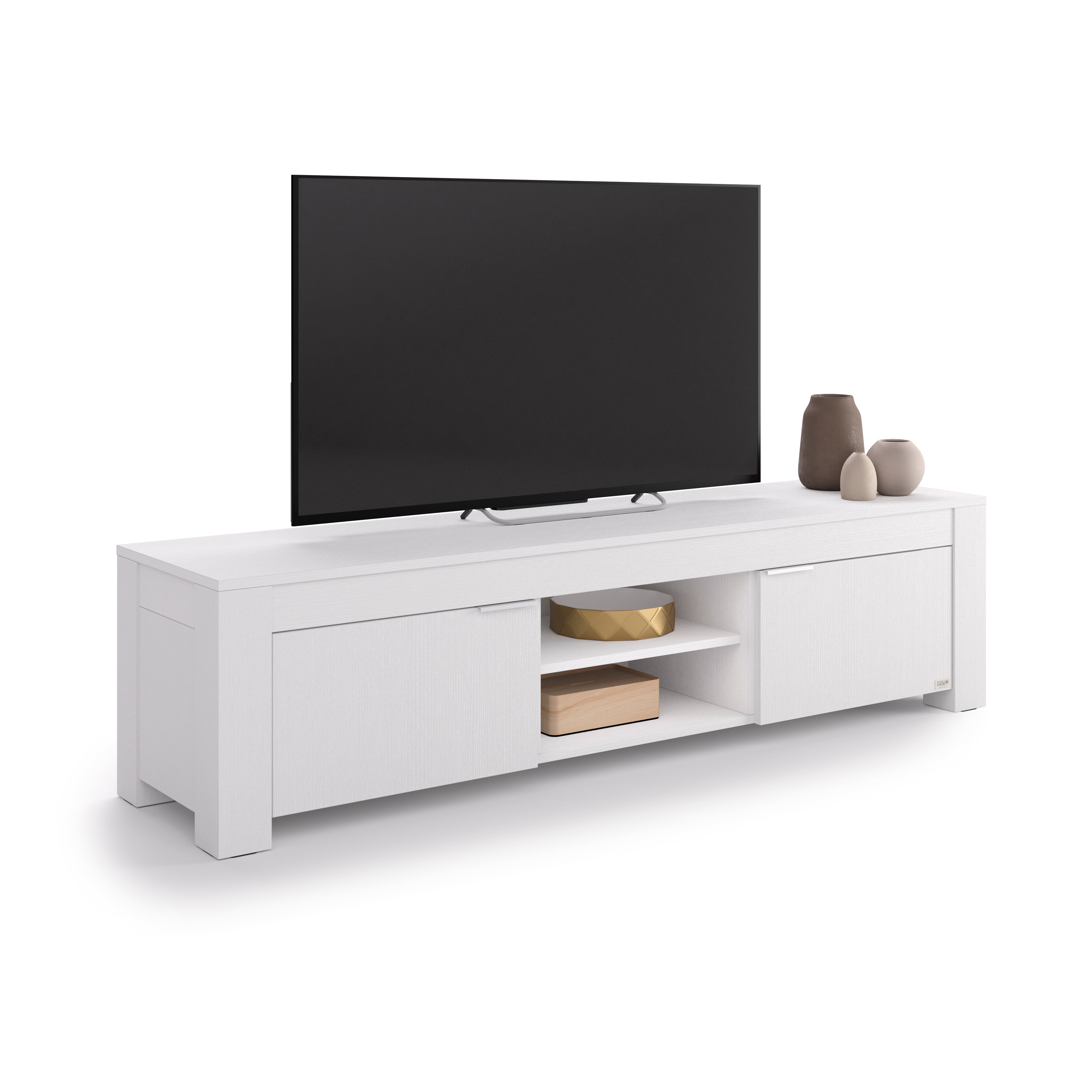 TV Sideboard mit offenem Fach und 2 Türen Rachele (180x45x45,8 cm), Esche Weiß - Detail image 2