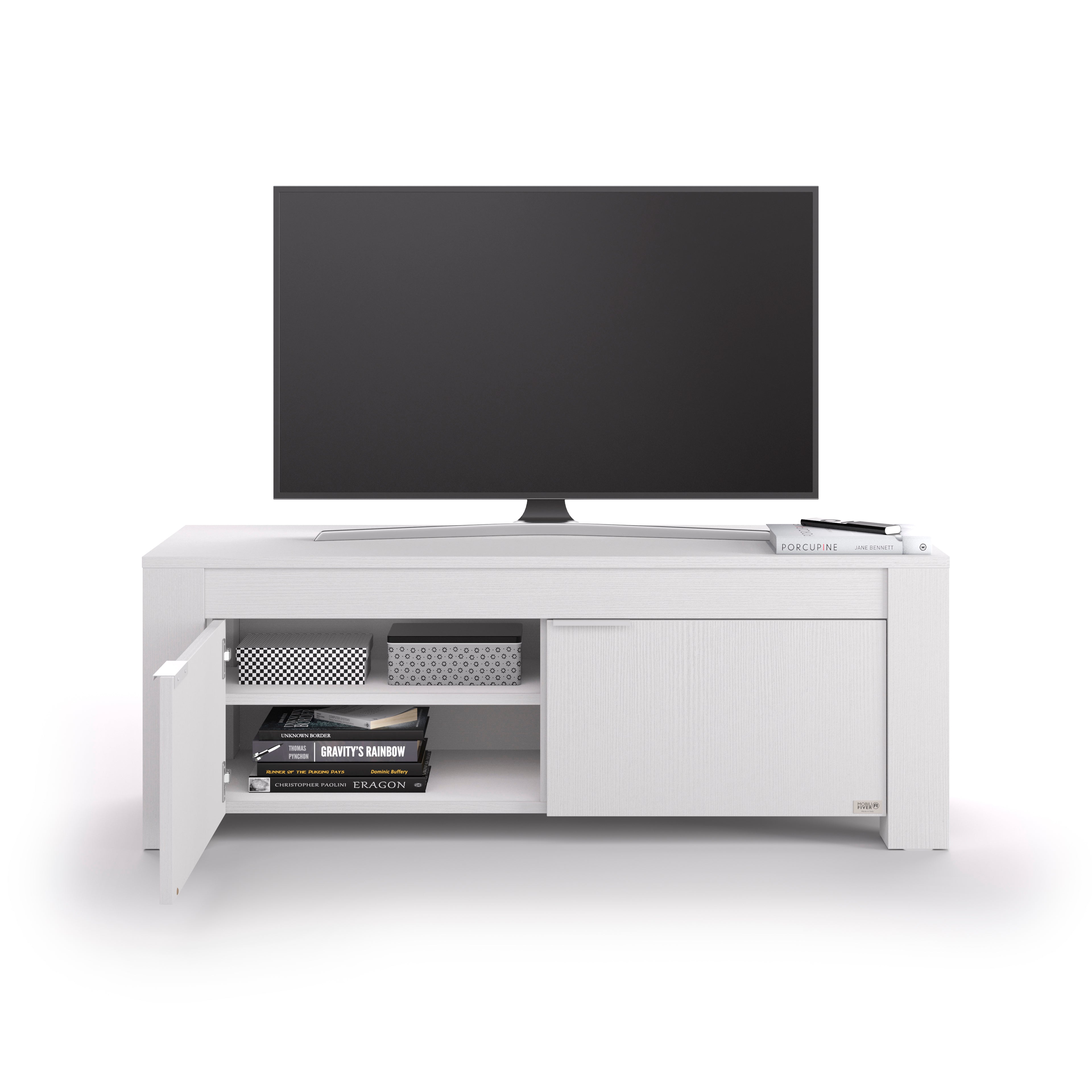 Meuble TV bas avec 2 portes Rachele, (126,5x45x45,8 cm), Frêne Blanc