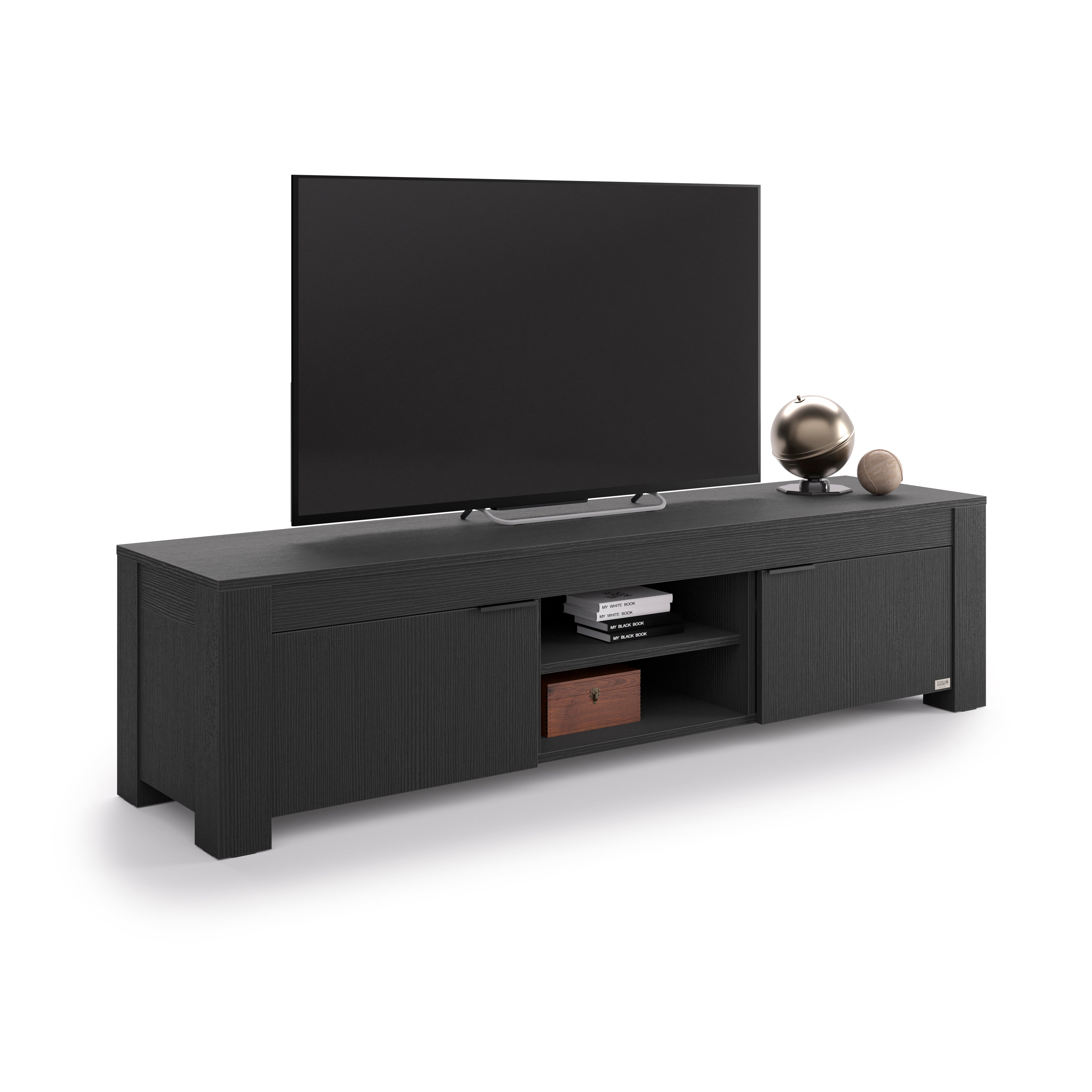 TV Sideboard mit offenem Fach und 2 Türen Rachele (180x45x45,8 cm), Esche Zwart - Detail image 2