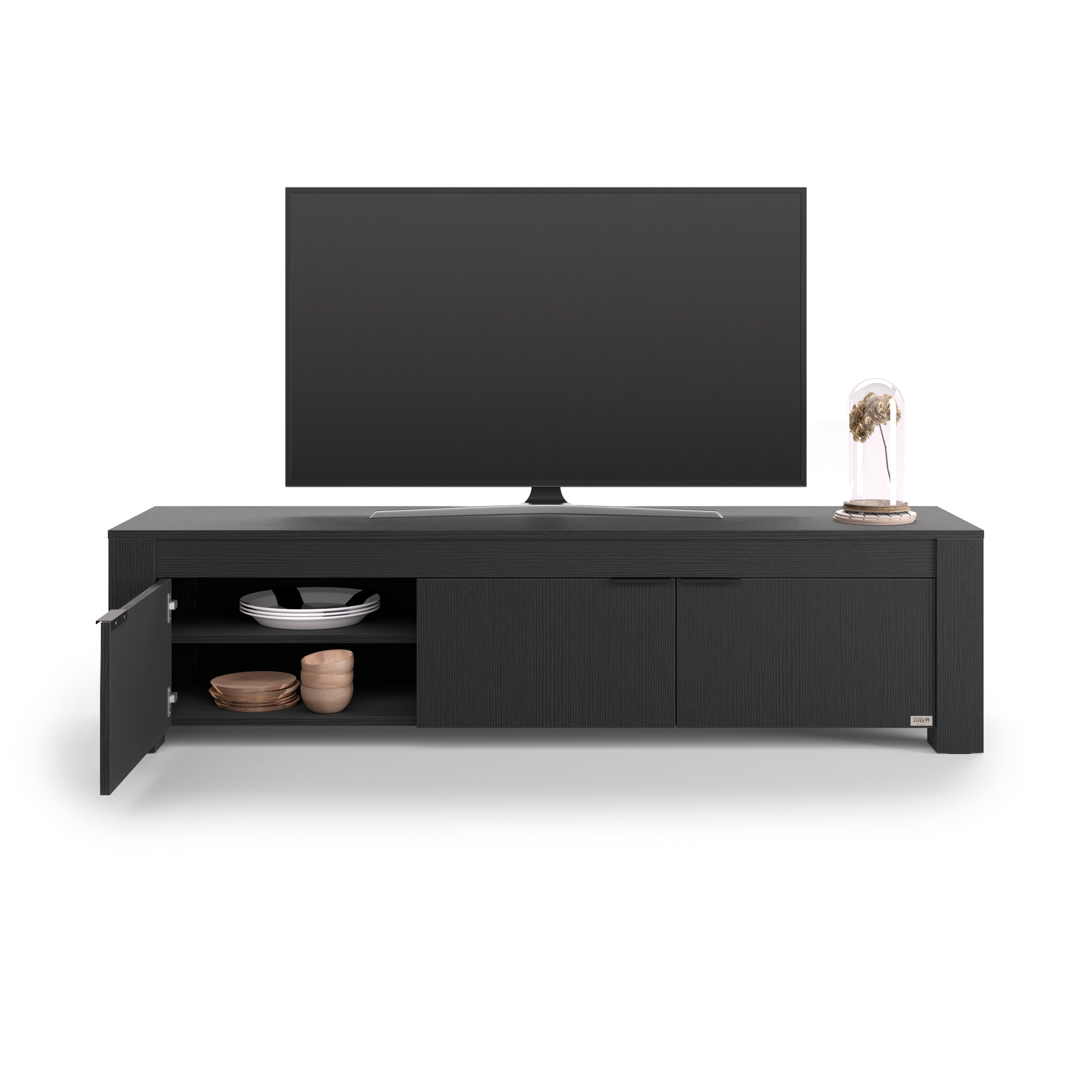 Meuble TV 3 portes Rachele, (180x45x45,8 cm), Frêne Noir
