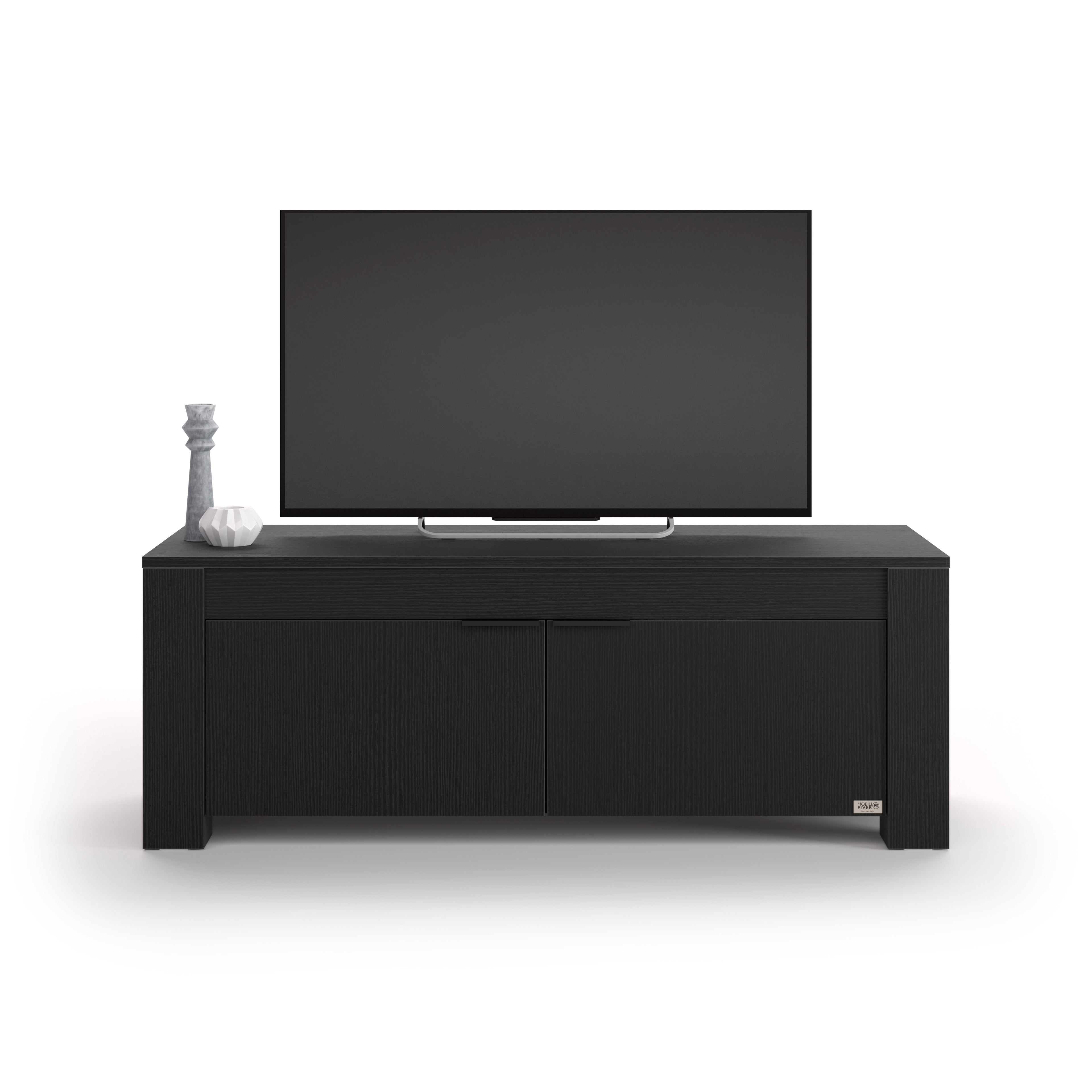 Meuble TV bas avec 2 portes Rachele, (126,5x45x45,8 cm), Frêne Noir
