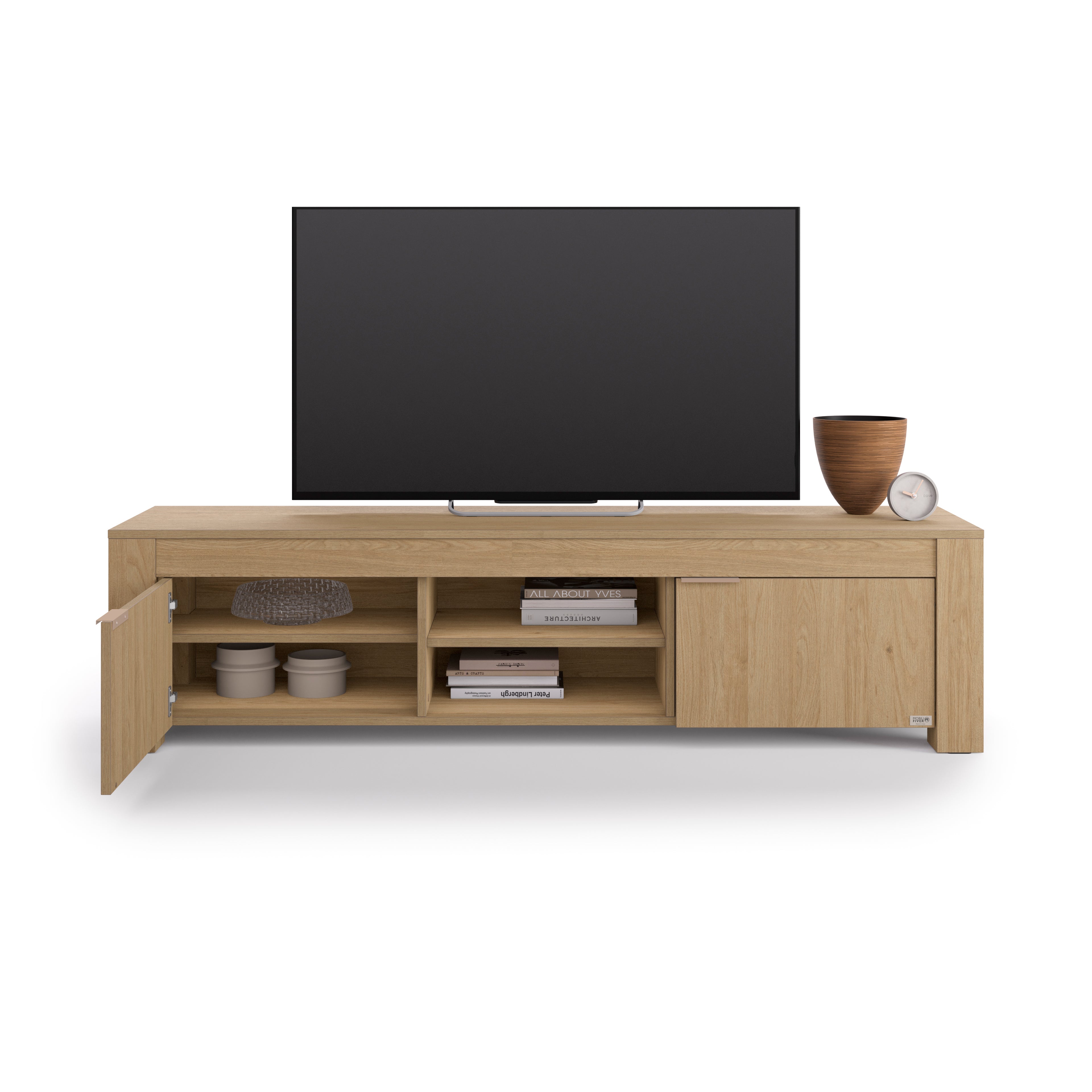 TV Stand with Open Shelf and 2 Doors Rachele, (180x45x45,8 cm), Light Oak - Detail image 1