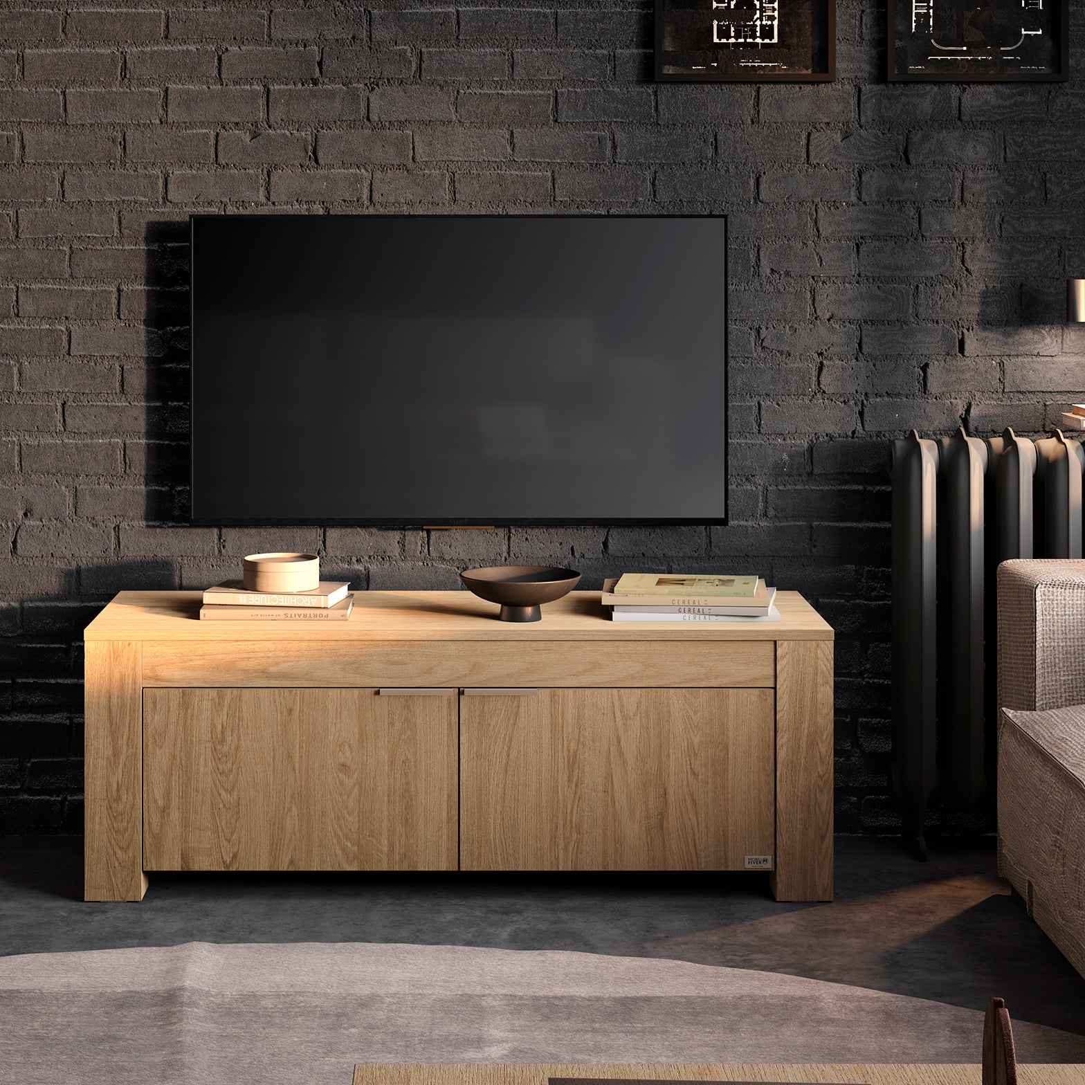 TV Stand with 2 Doors Rachele, (50x18x18 in), Light Oak - Set image 2
