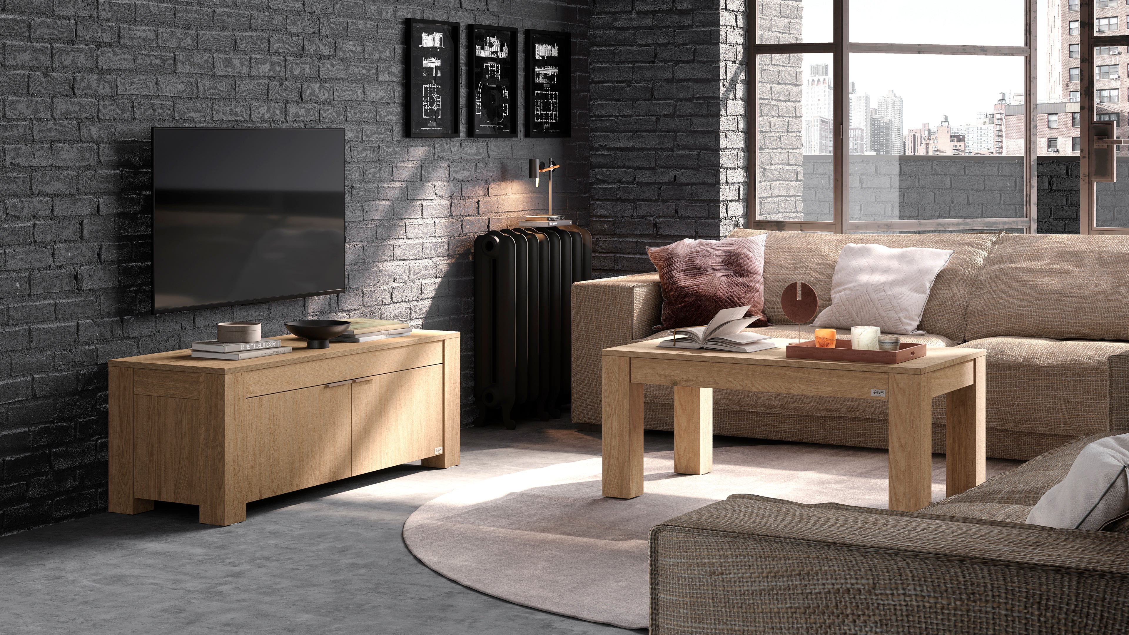 TV Stand with 2 Doors Rachele, (50x18x18 in), Light Oak - Set image 1