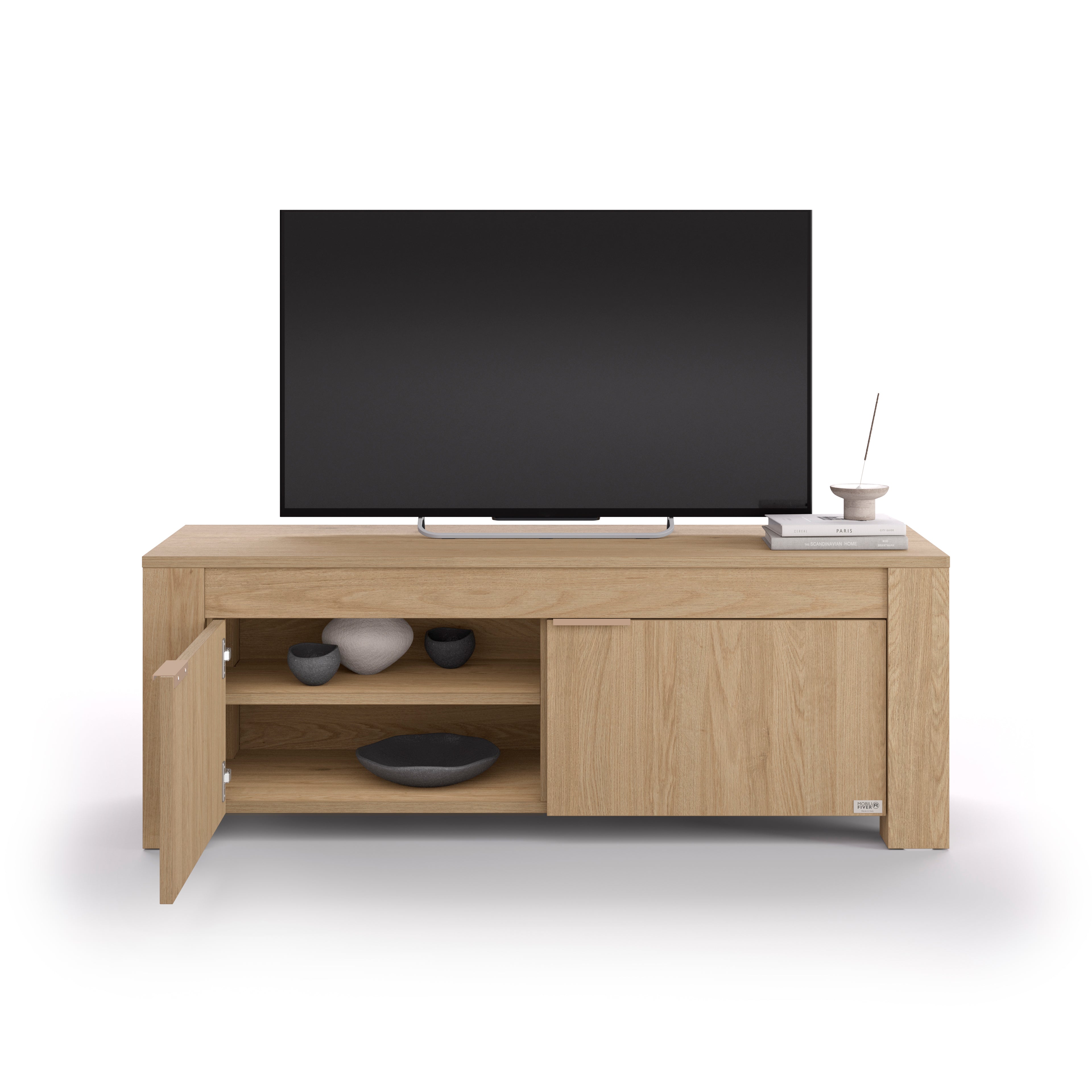 TV Stand with 2 Doors Rachele, (50x18x18 in), Light Oak - Detail image 1