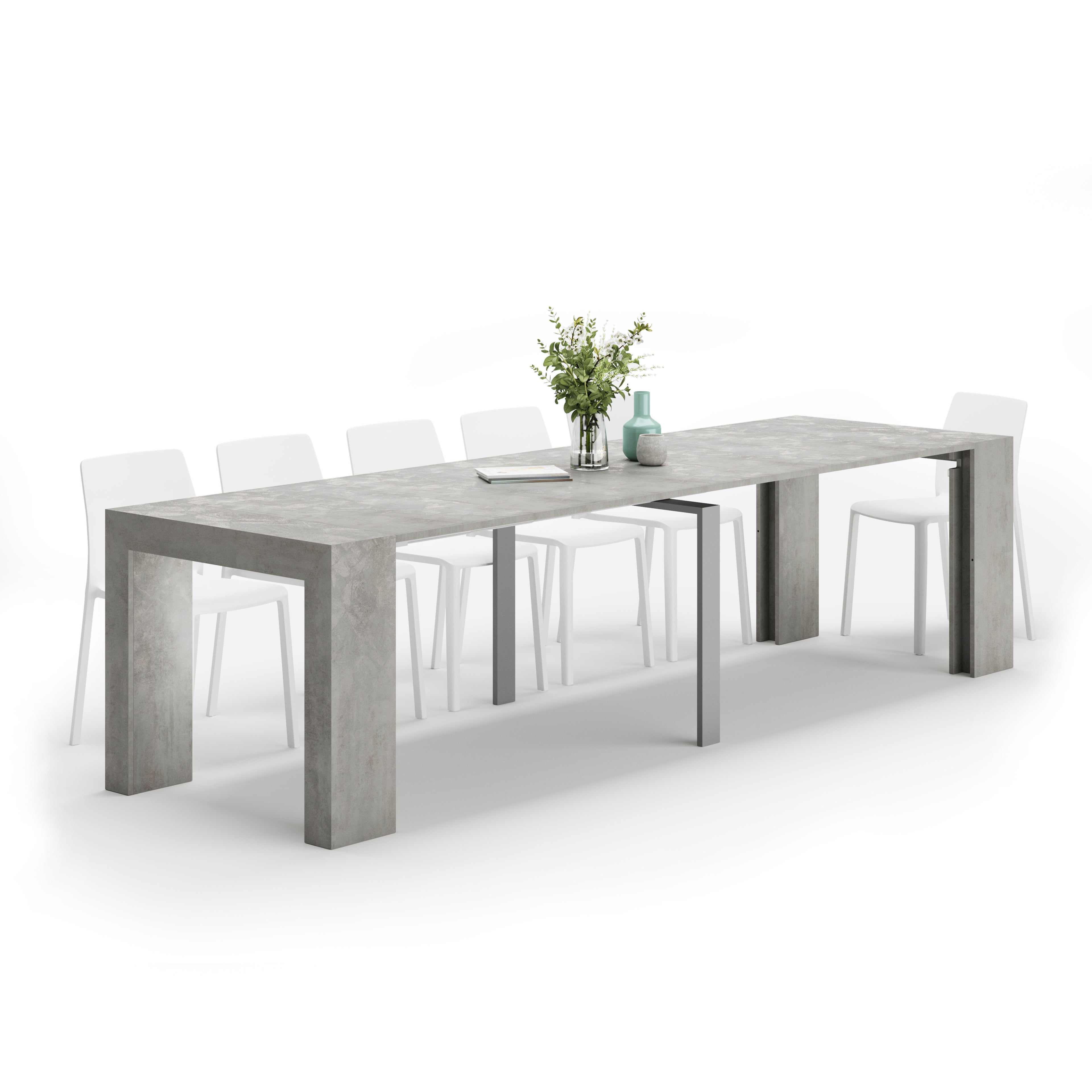 Table Console extensible Angelica,45(305)x90 cm, Gris Béton