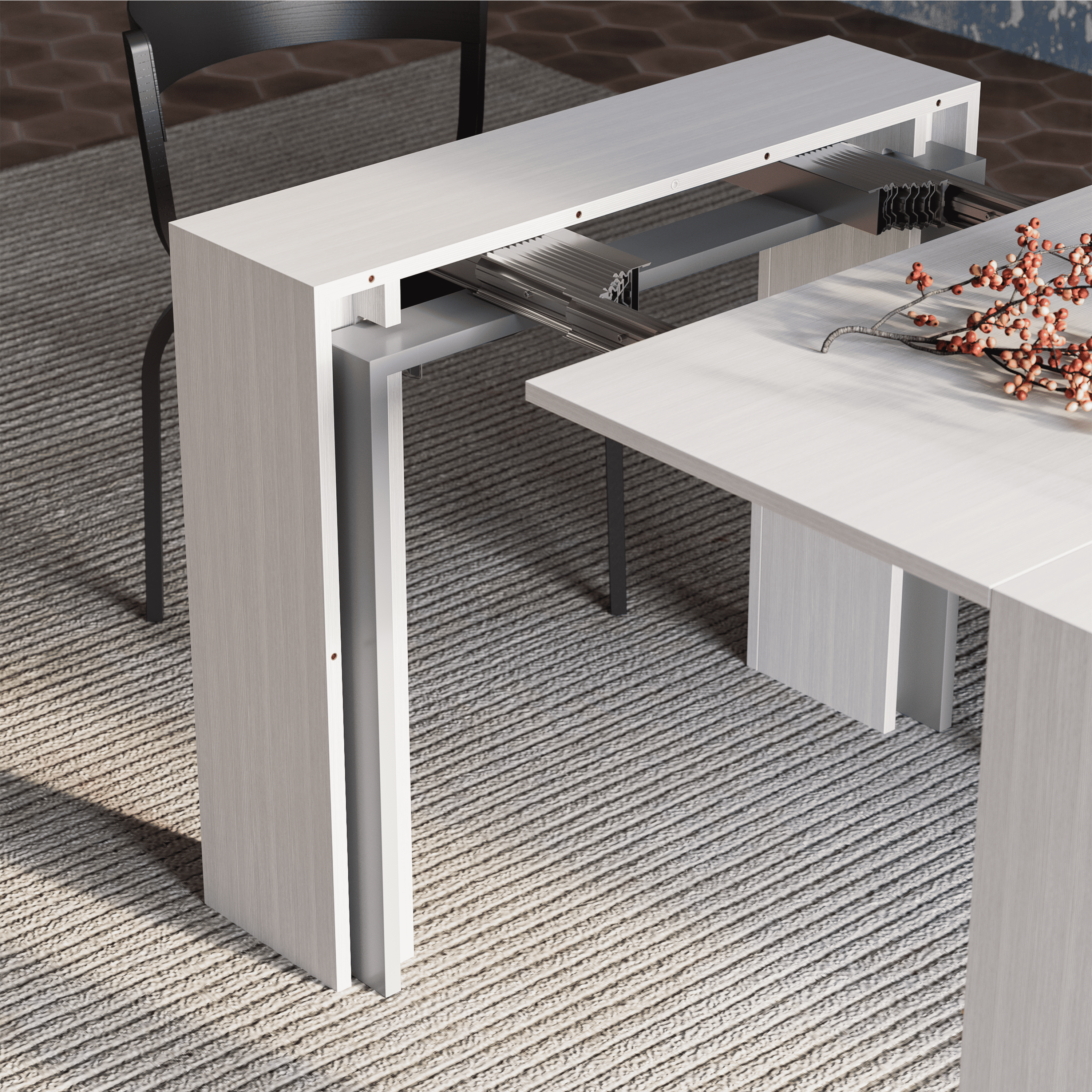 Angelica Extendable Console Table, 45(305)x90 cm, Ashwood White - Detail image 3