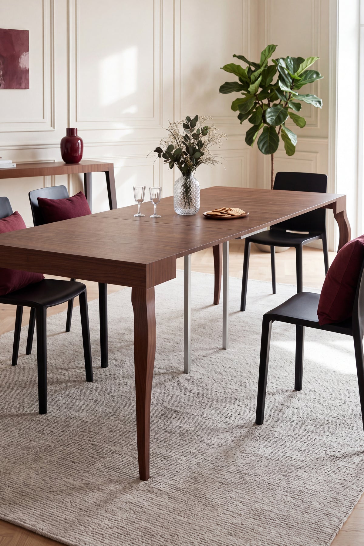 Tavolo Consolle Allungabile, Classico, 45(310)x80 cm, Noce Canaletto - Immagine ambientata 1