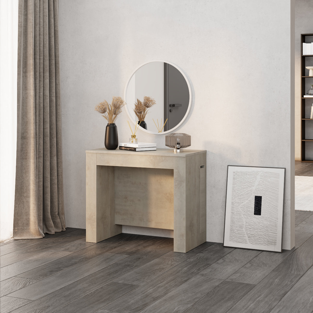 Table Console Extensible avec rallonges intégrées, Easy, 45(305)x 90 cm, Gris Béton - Set image 4