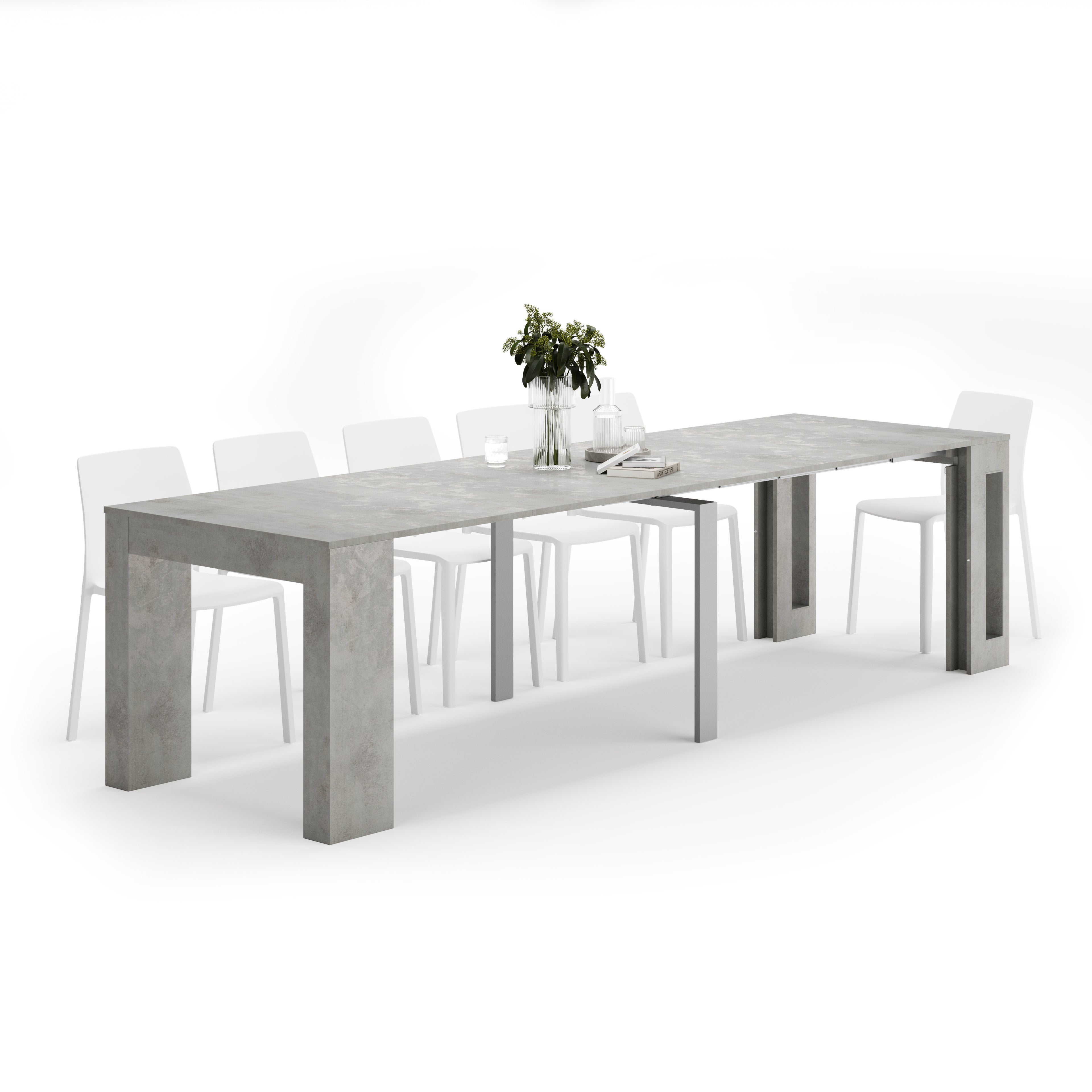 Ausziehbarer Konsolentisch Easy mit Halterung für Verlängerungsplatten, 45(305)x 90 cm, grauer Beton
