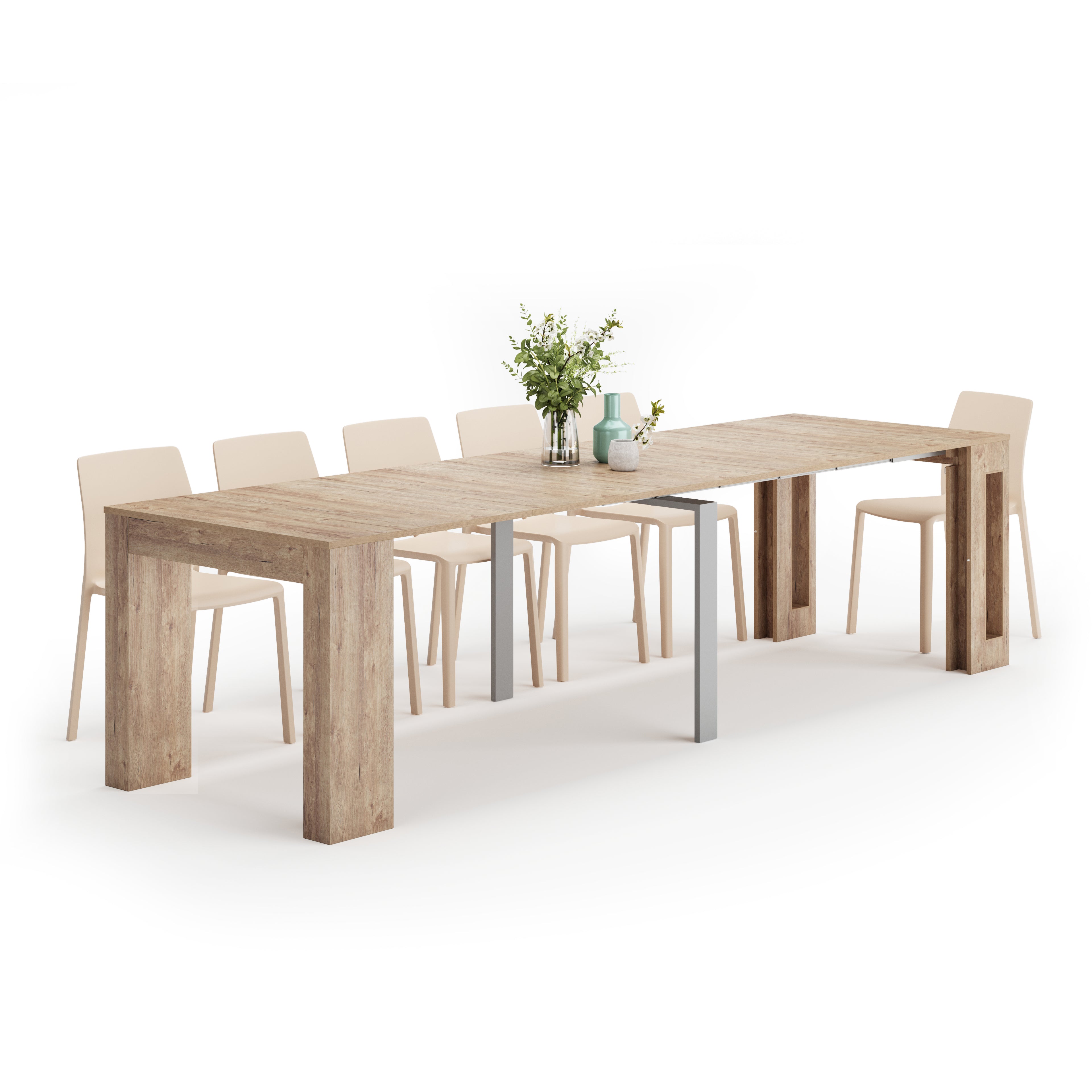 Table Console Extensible avec rallonges intégrées, Easy, 45(305)x 90 cm, Chêne - Main image