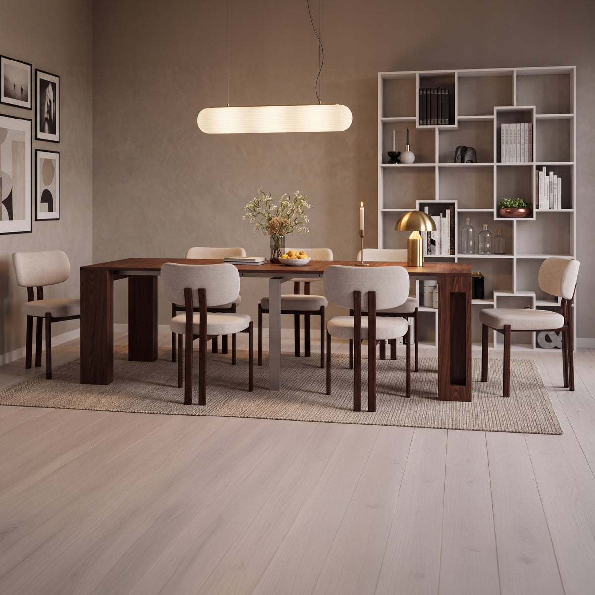 Easy, Extendable Console Table with extension leaves holder, 45(305)x 90 cm, Canaletto Walnut - Set image 1