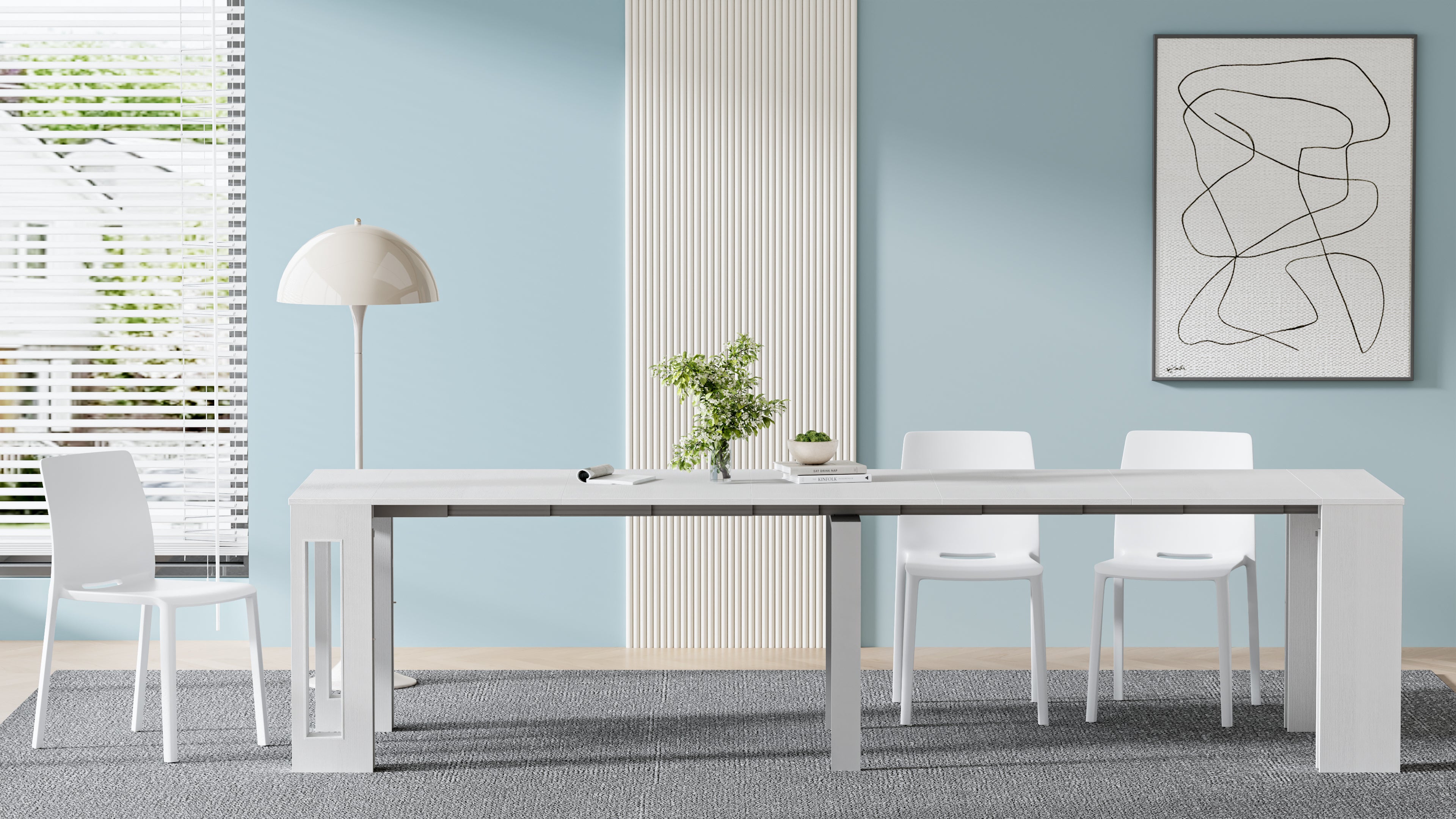 Table Console Extensible avec rallonges intégrées, Easy, 45(305)x 90 cm, Frêne Blanc - Set image 1