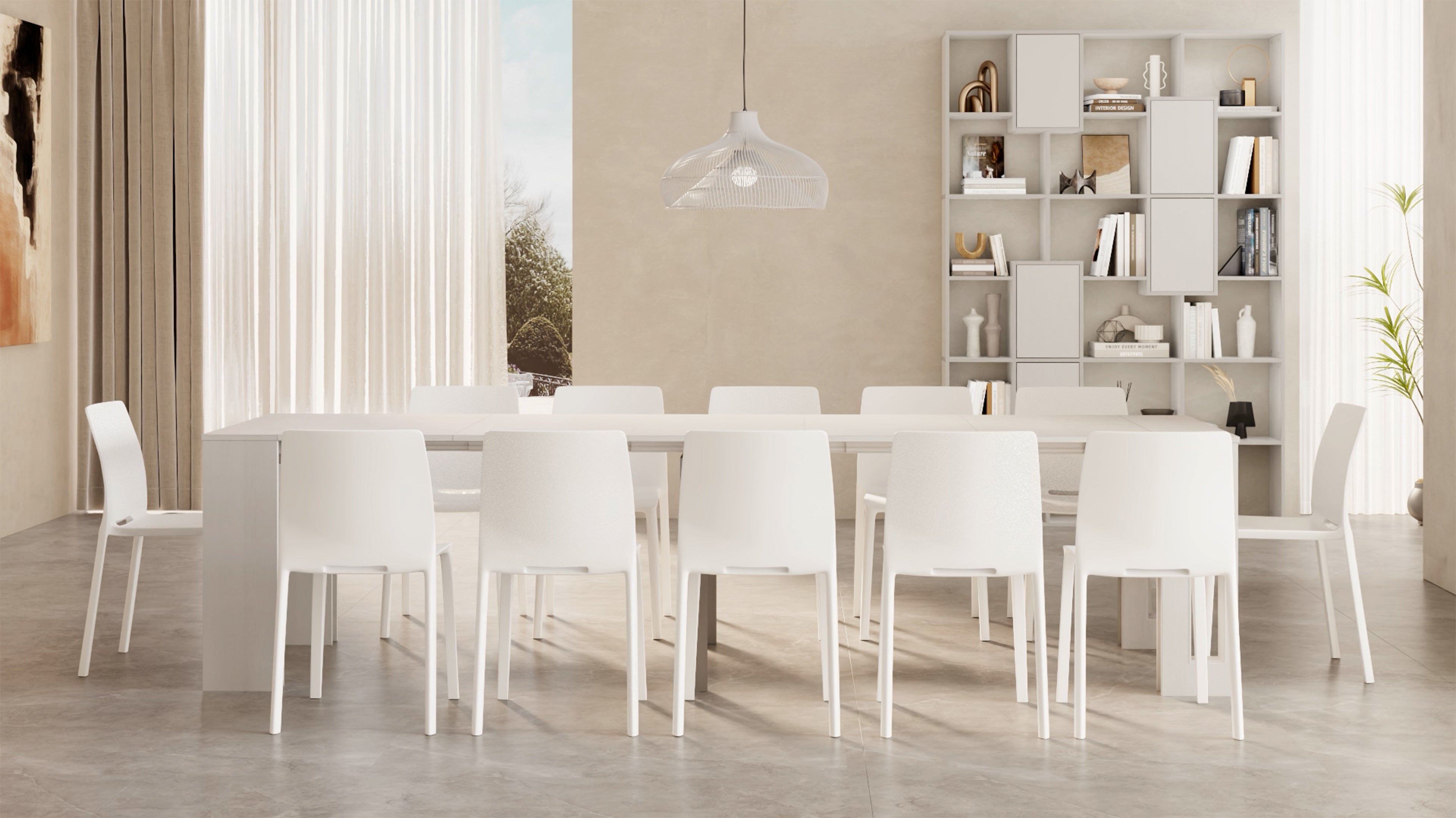 Table Console Extensible avec rallonges intégrées, Easy, 45(305)x 90 cm, Frêne Blanc - Set image 3
