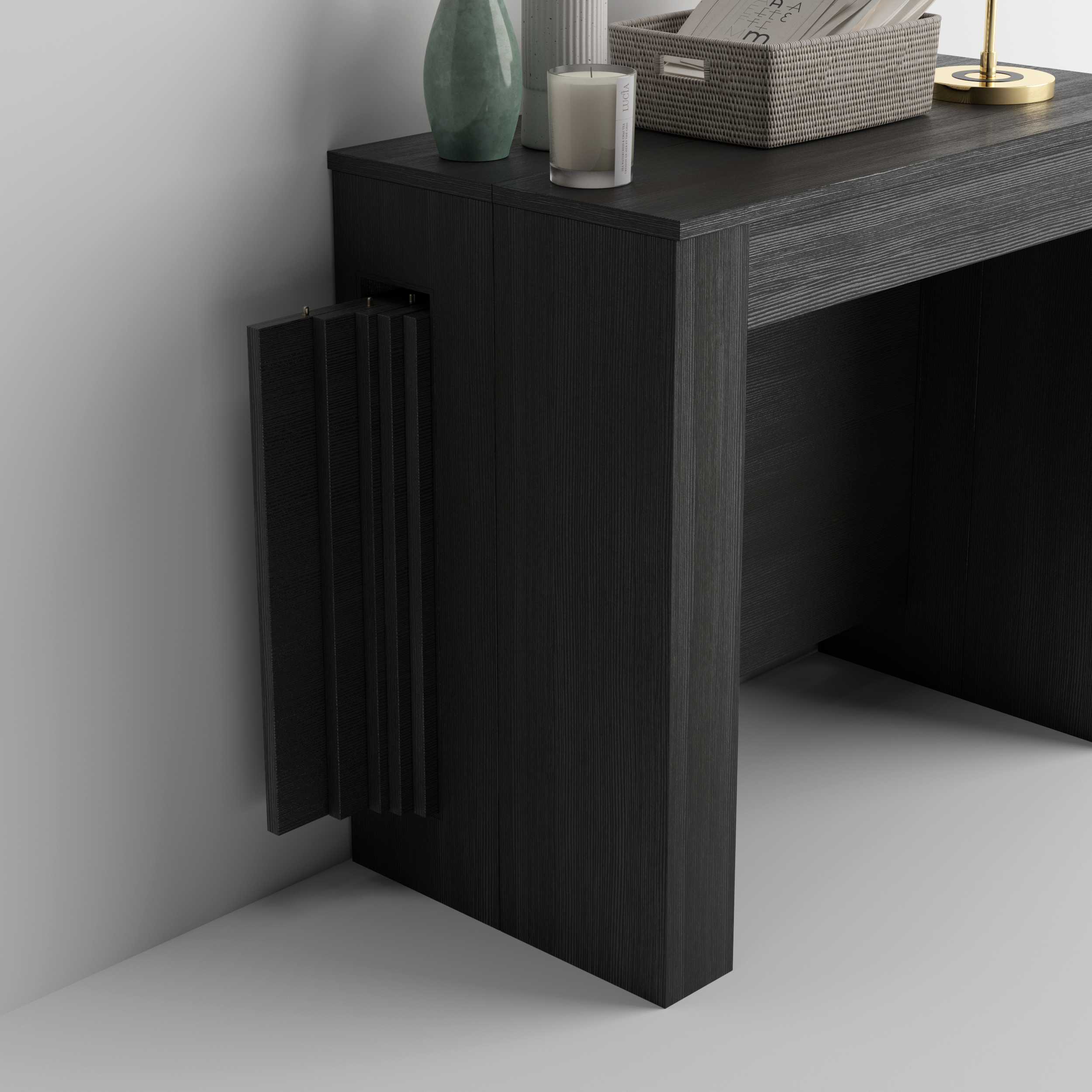 Table Console Extensible avec rallonges intégrées, Easy, 45(305)x 90 cm, Frêne noir - Detail image 2