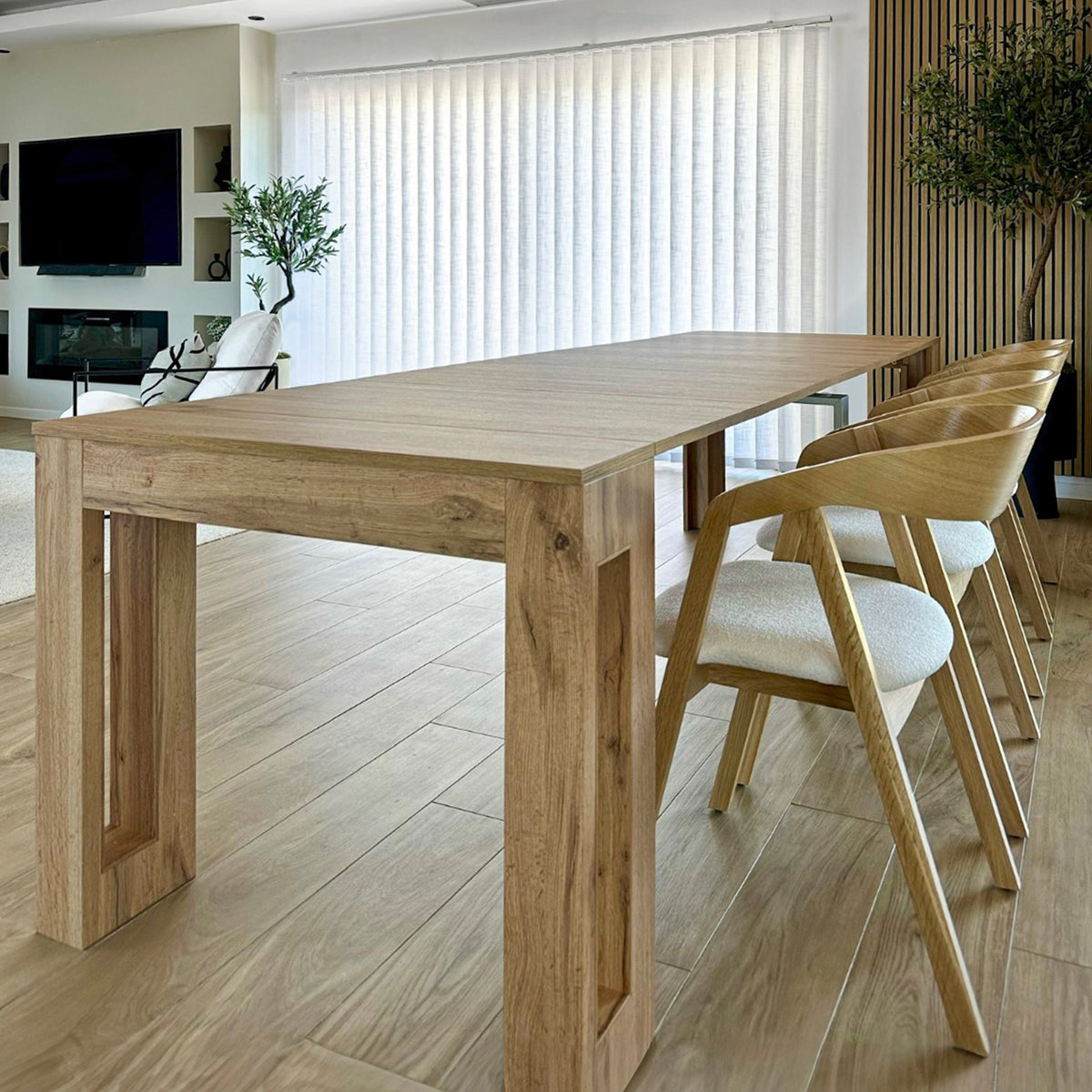 Easy, Extendable Console Table with extension leaves holder, 45(305)x 90 cm, Rustic Oak - Set image 4