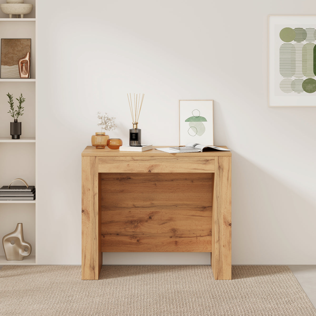 Easy, Extendable Console Table with extension leaves holder, 45(305)x 90 cm, Rustic Oak - Set image 2