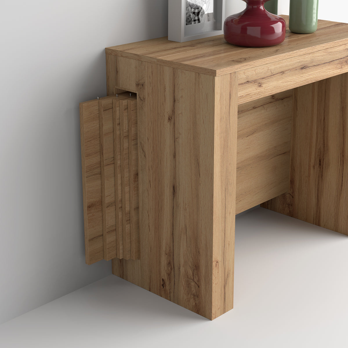 Easy, Extendable Console Table with extension leaves holder, 45(305)x 90 cm, Rustic Oak - Detail image 2